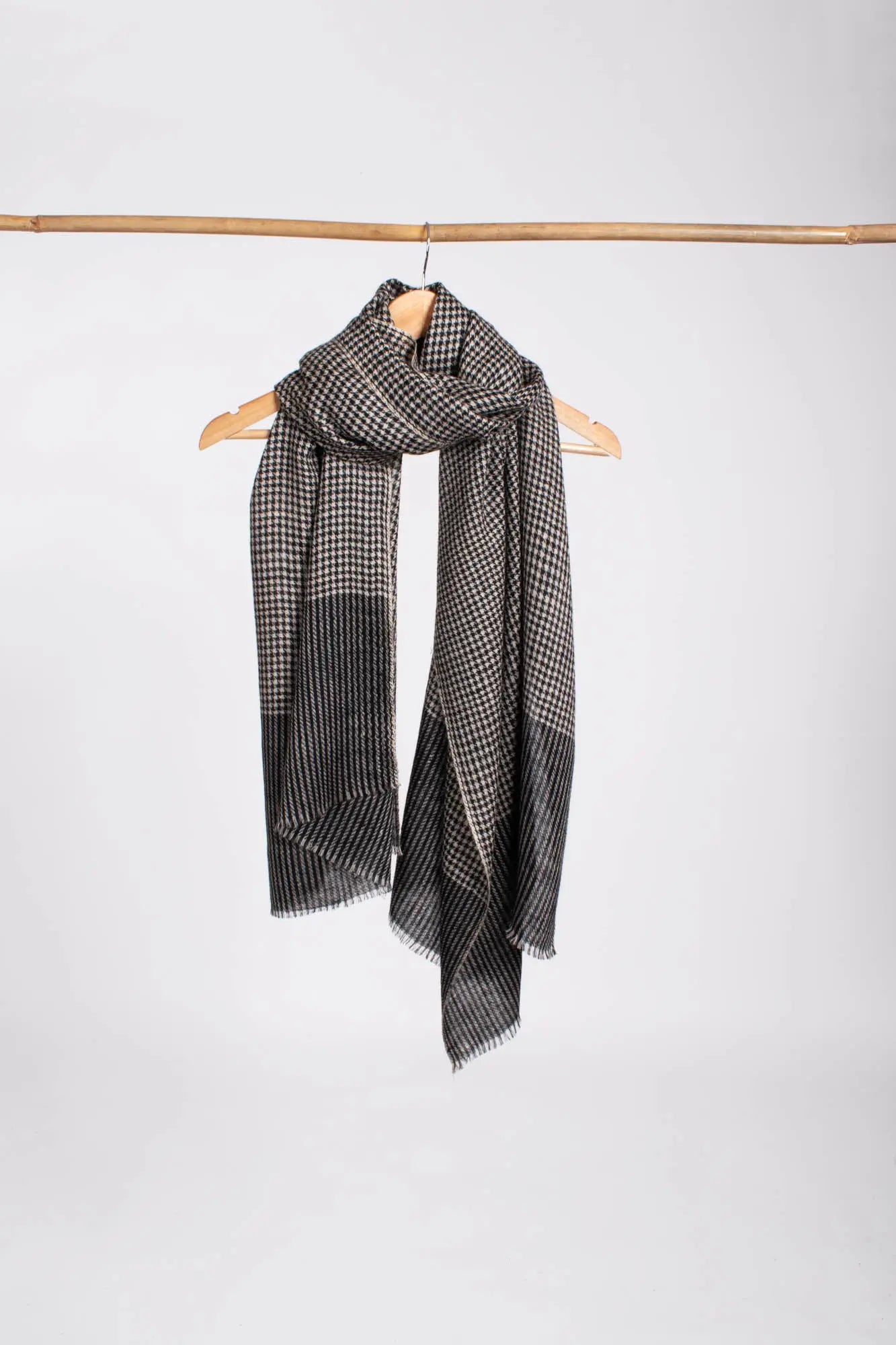 Black and White Houndstooth Cashmere Neck Scarf - CROSSETT Shahkaar