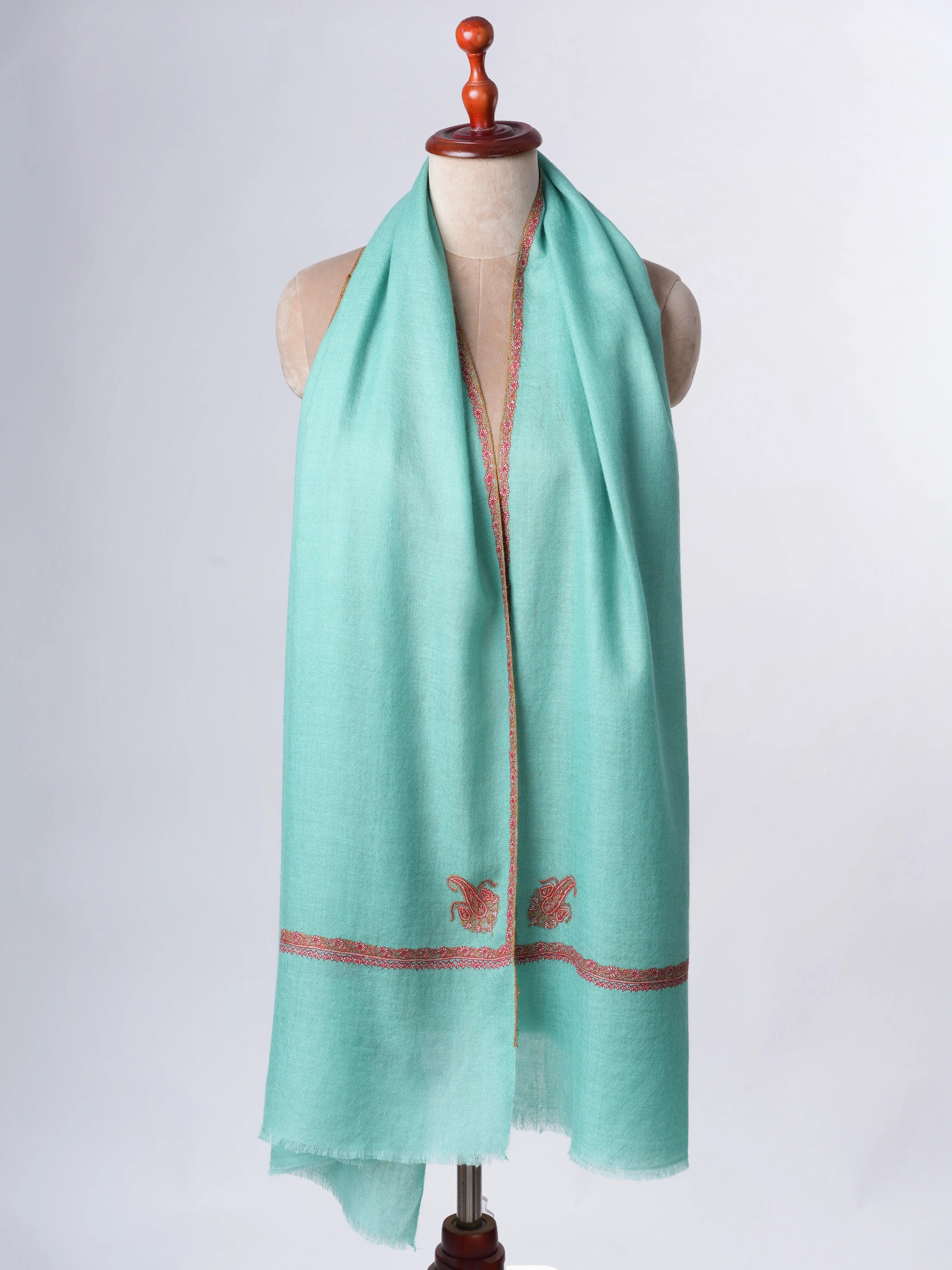 Blue Baby Soft Cashmere Scarf with Classic Bail Embroidery – Handcrafted Elegance Shahkaar