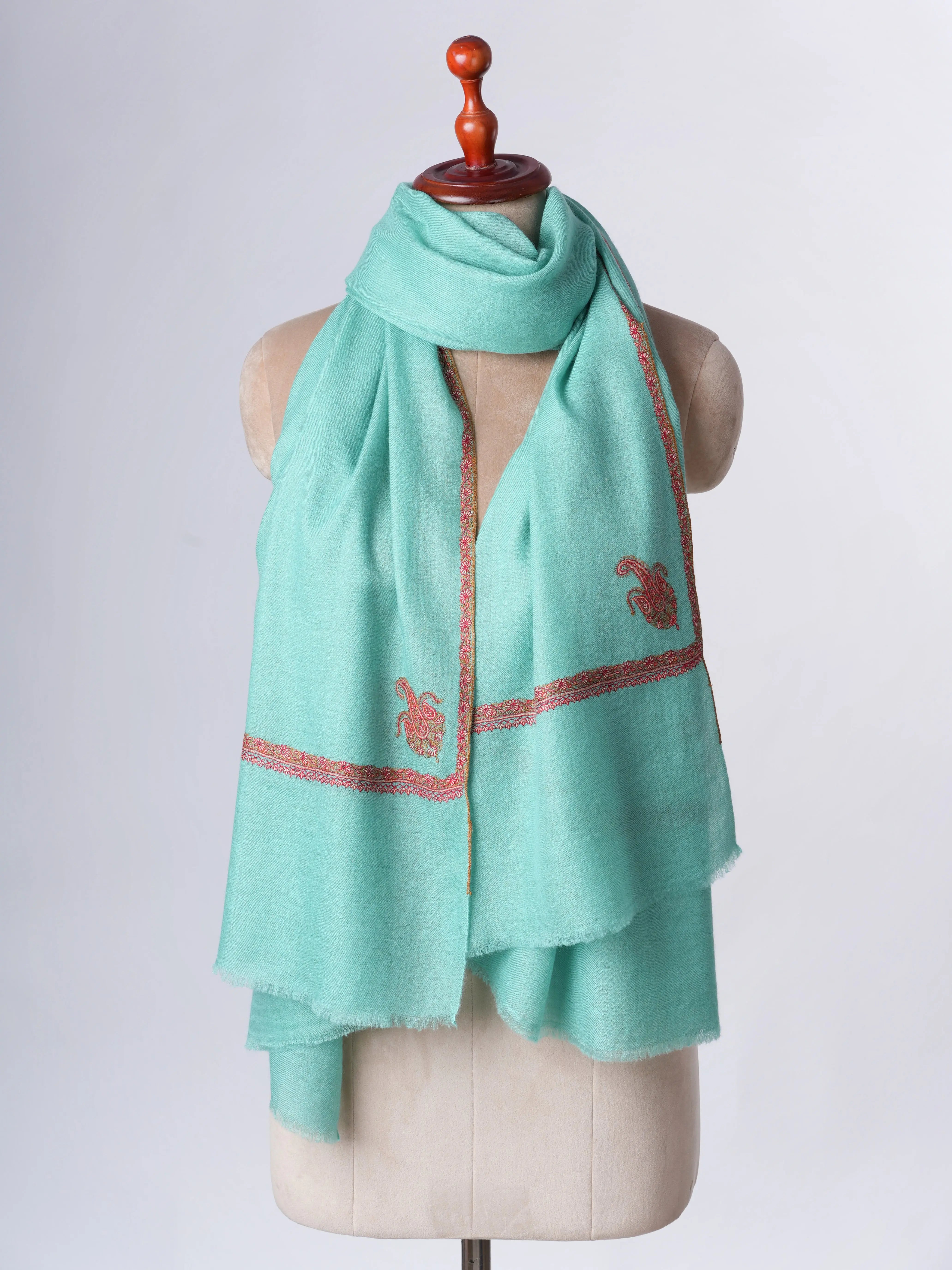 Blue Baby Soft Cashmere Scarf with Classic Bail Embroidery – Handcrafted Elegance Shahkaar