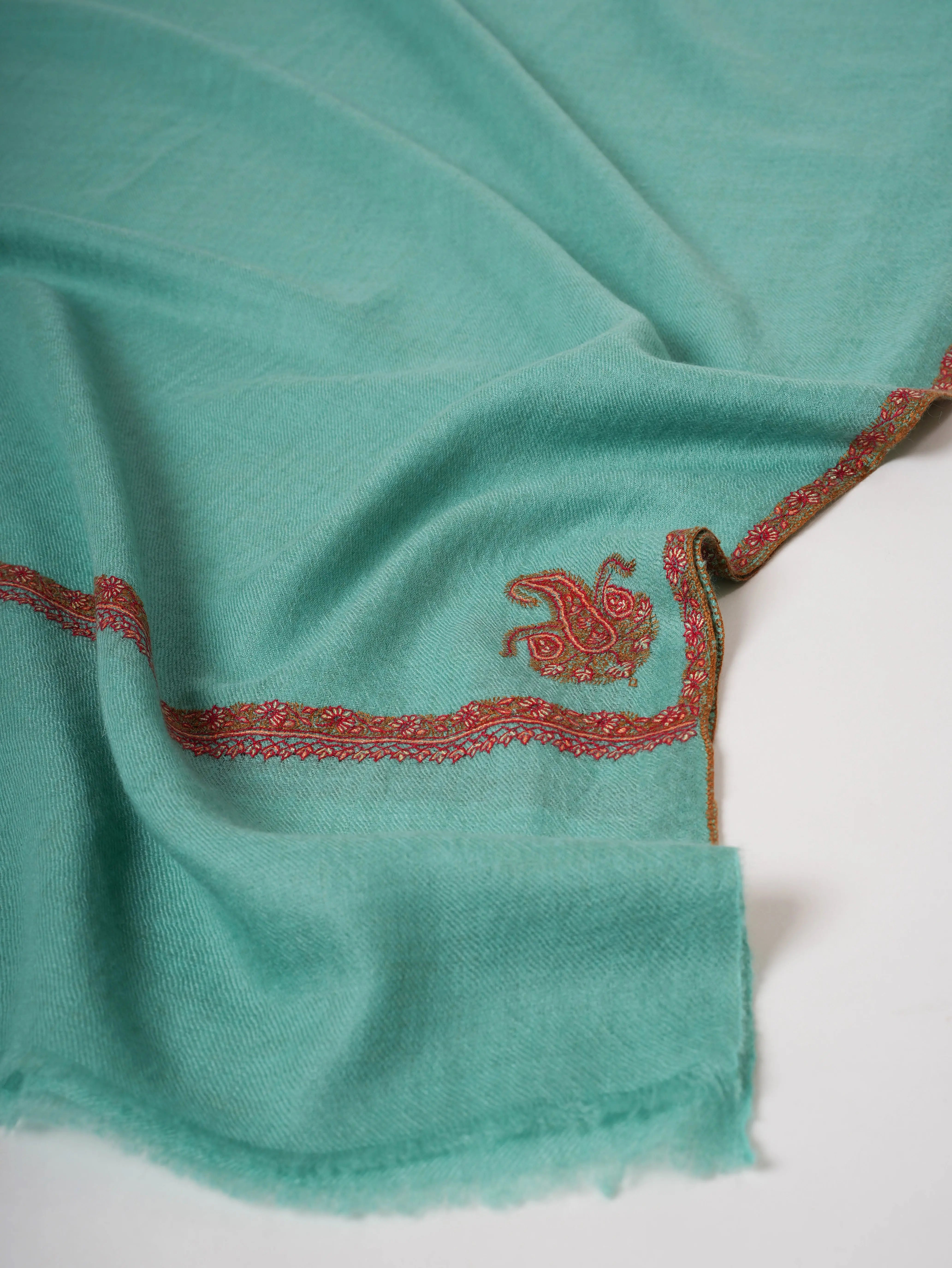 Blue Baby Soft Cashmere Scarf with Classic Bail Embroidery – Handcrafted Elegance Shahkaar