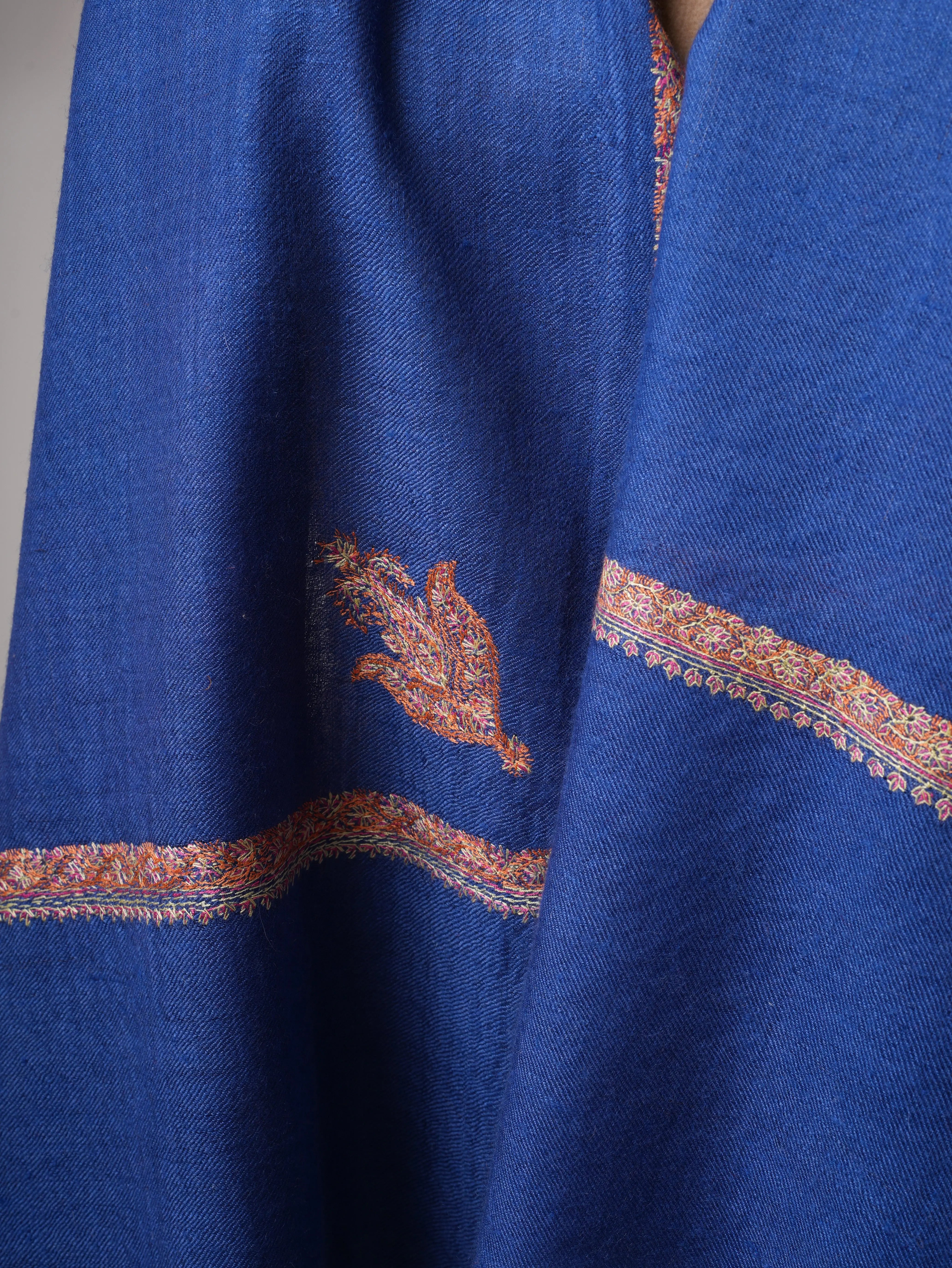 Blue Baby Soft Cashmere Scarf with Delicate Hand Embroidery – Effortless Everyday Elegance Shahkaar