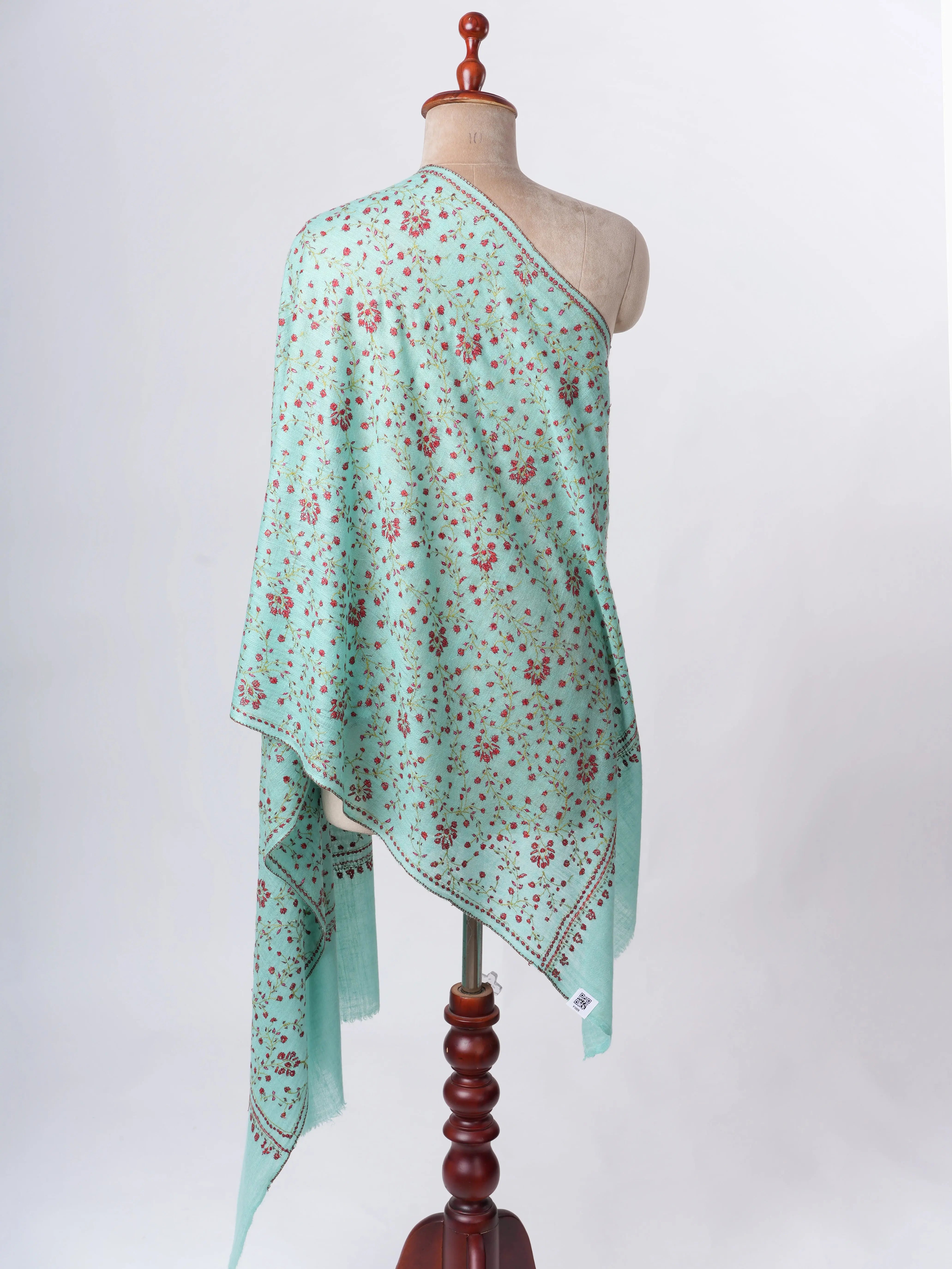 Blue Baby Soft Cashmere Scarf with Jali Hand Embroidery - Artisan Crafted Shahkaar