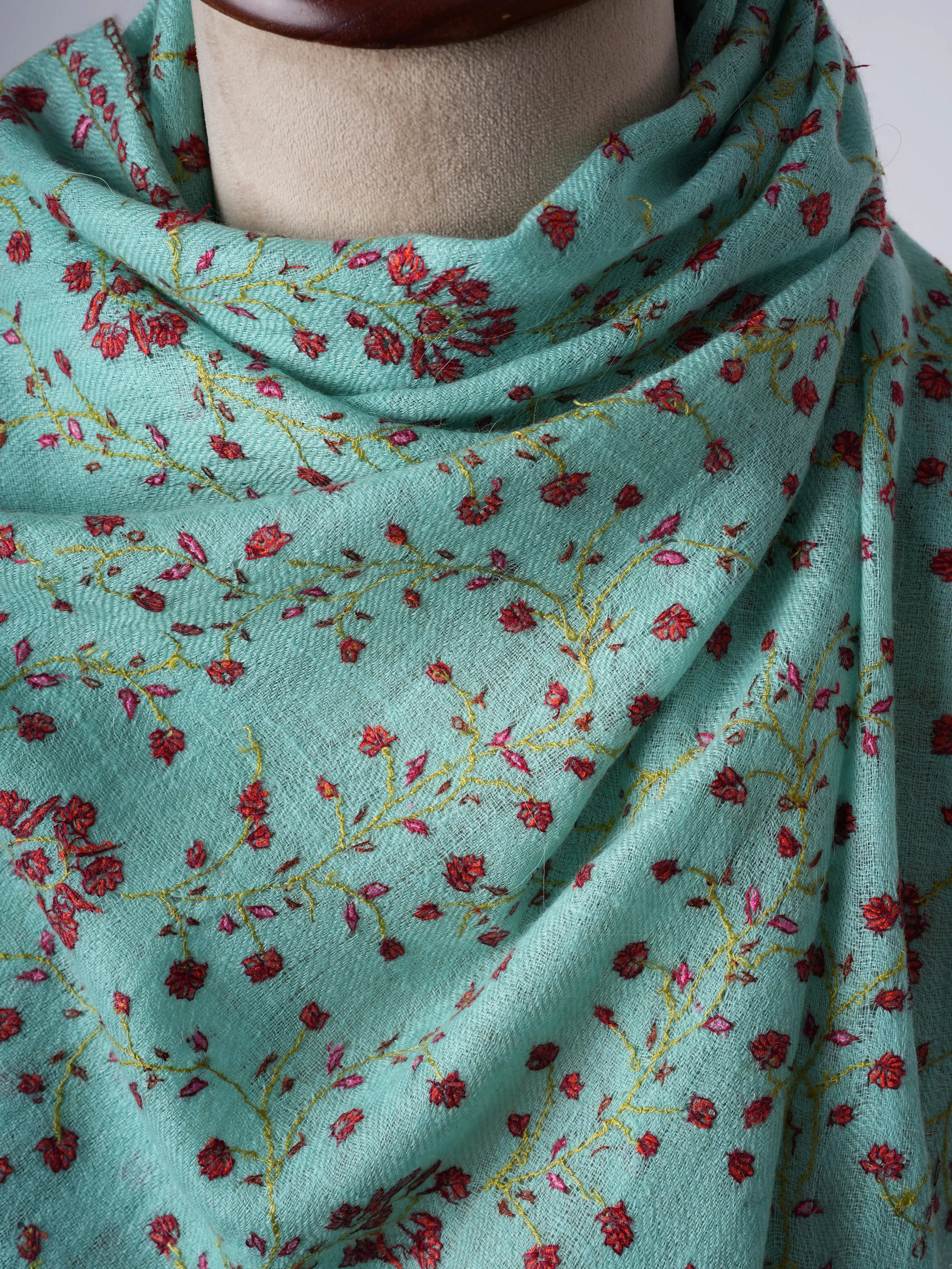 Blue Baby Soft Cashmere Scarf with Jali Hand Embroidery - Artisan Crafted Shahkaar