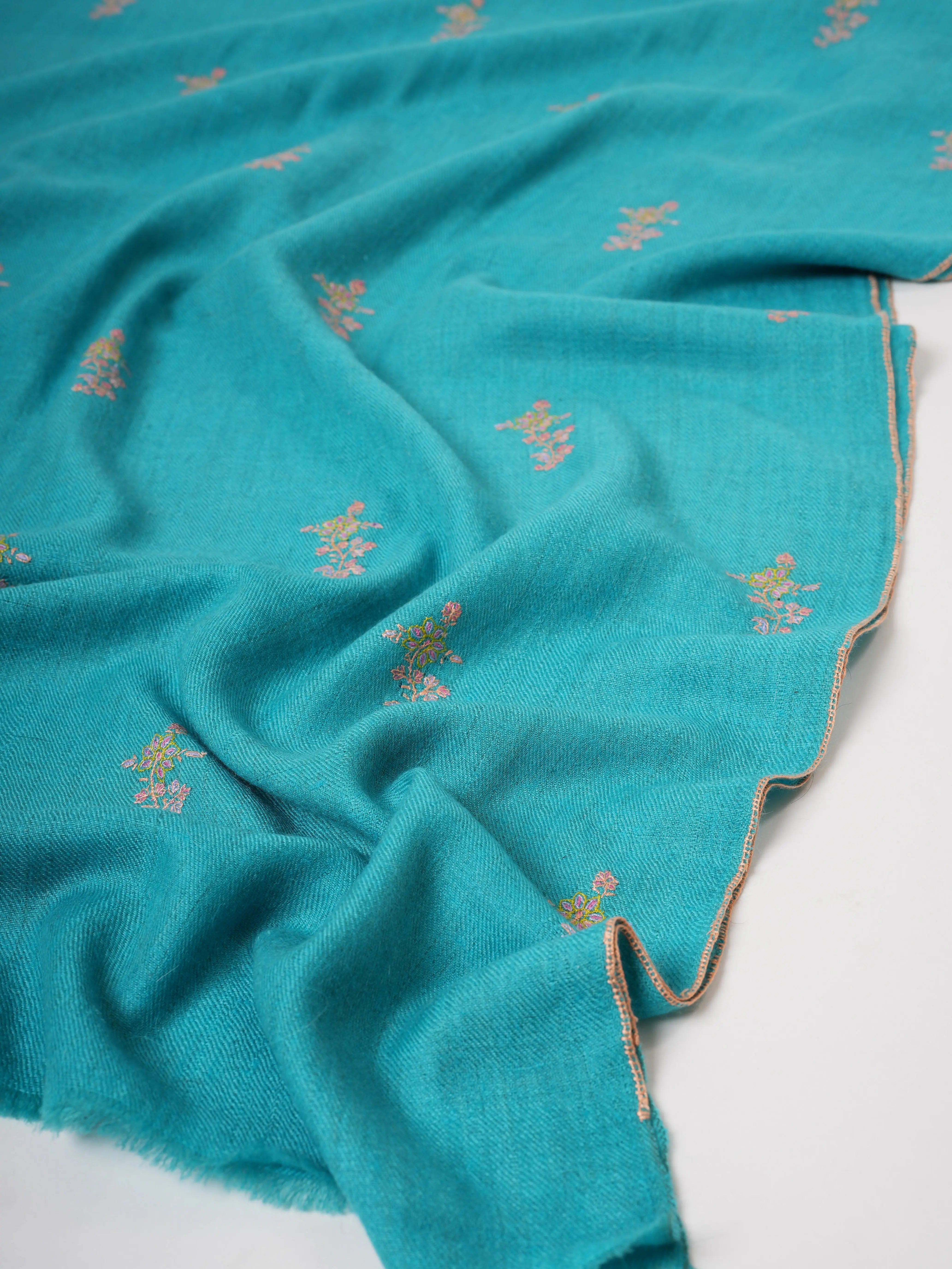 Blue Buteh Embroidered Cashmere Scarf – Hand Embroidered Luxury from Kashmir Shahkaar