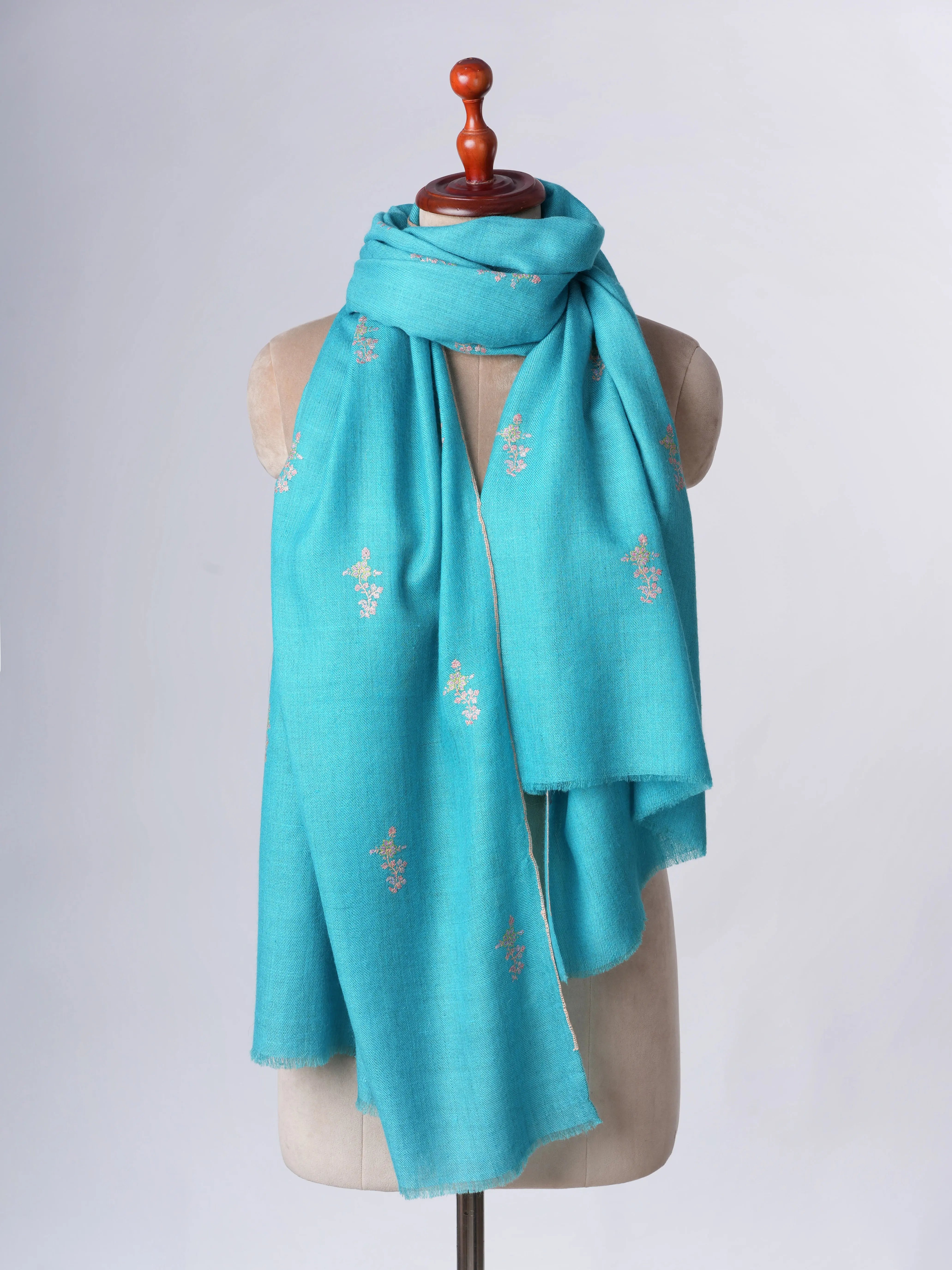Blue Buteh Embroidered Cashmere Scarf – Hand Embroidered Luxury from Kashmir Shahkaar