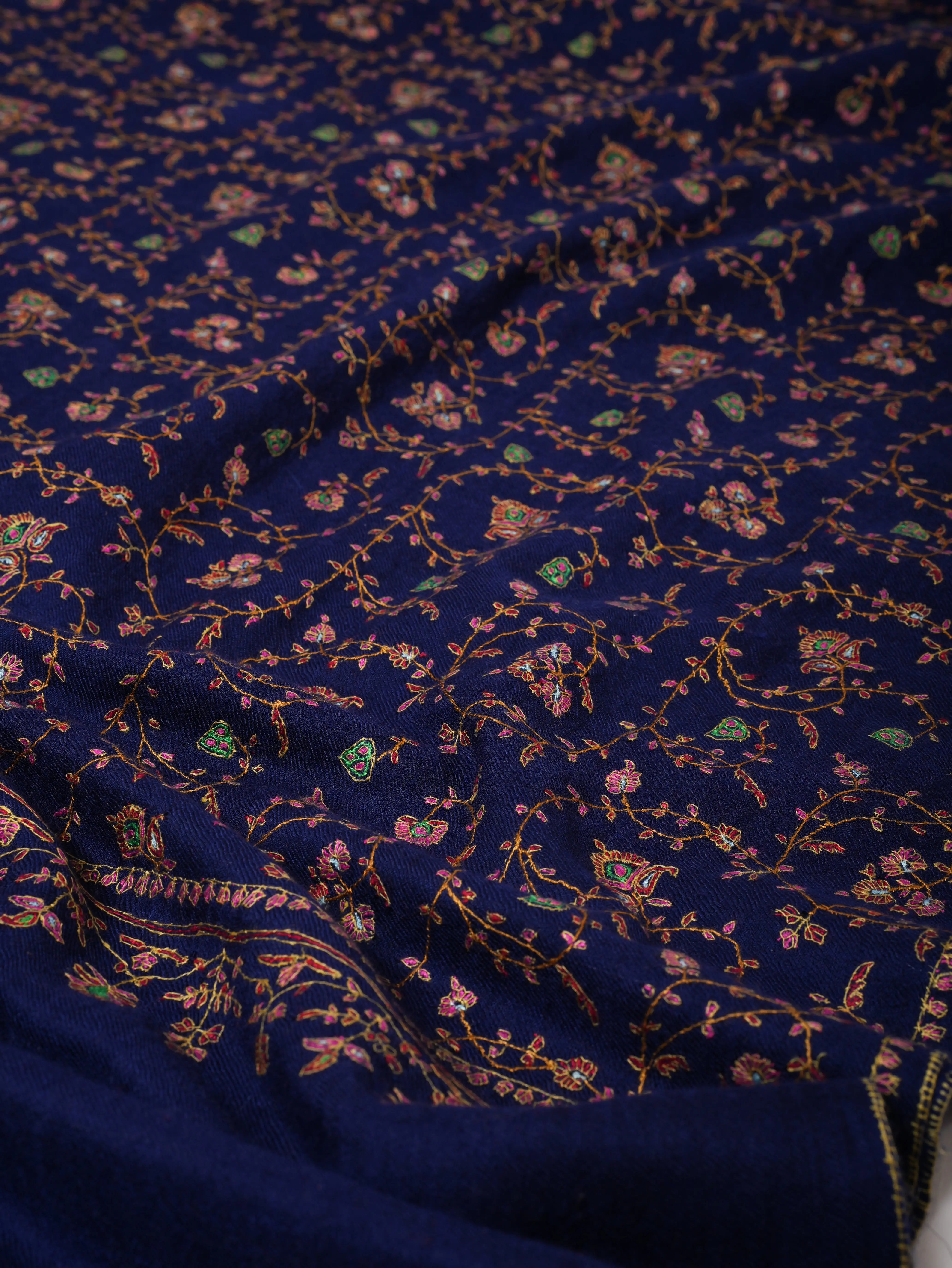 Blue Handloomed Cashmere Stole with Fine Jali Embroidery Shahkaar