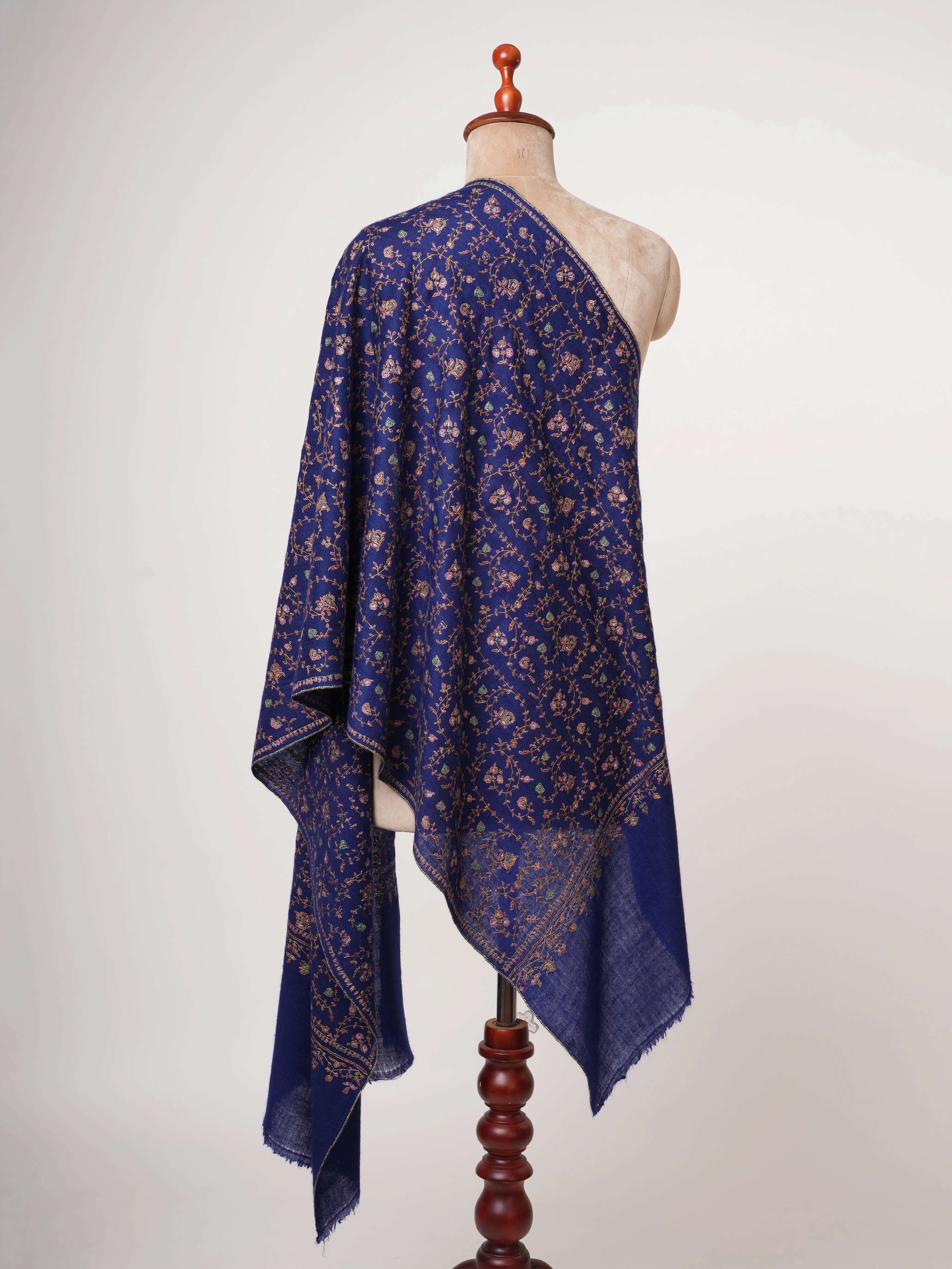 Blue Handloomed Cashmere Stole with Fine Jali Embroidery Shahkaar