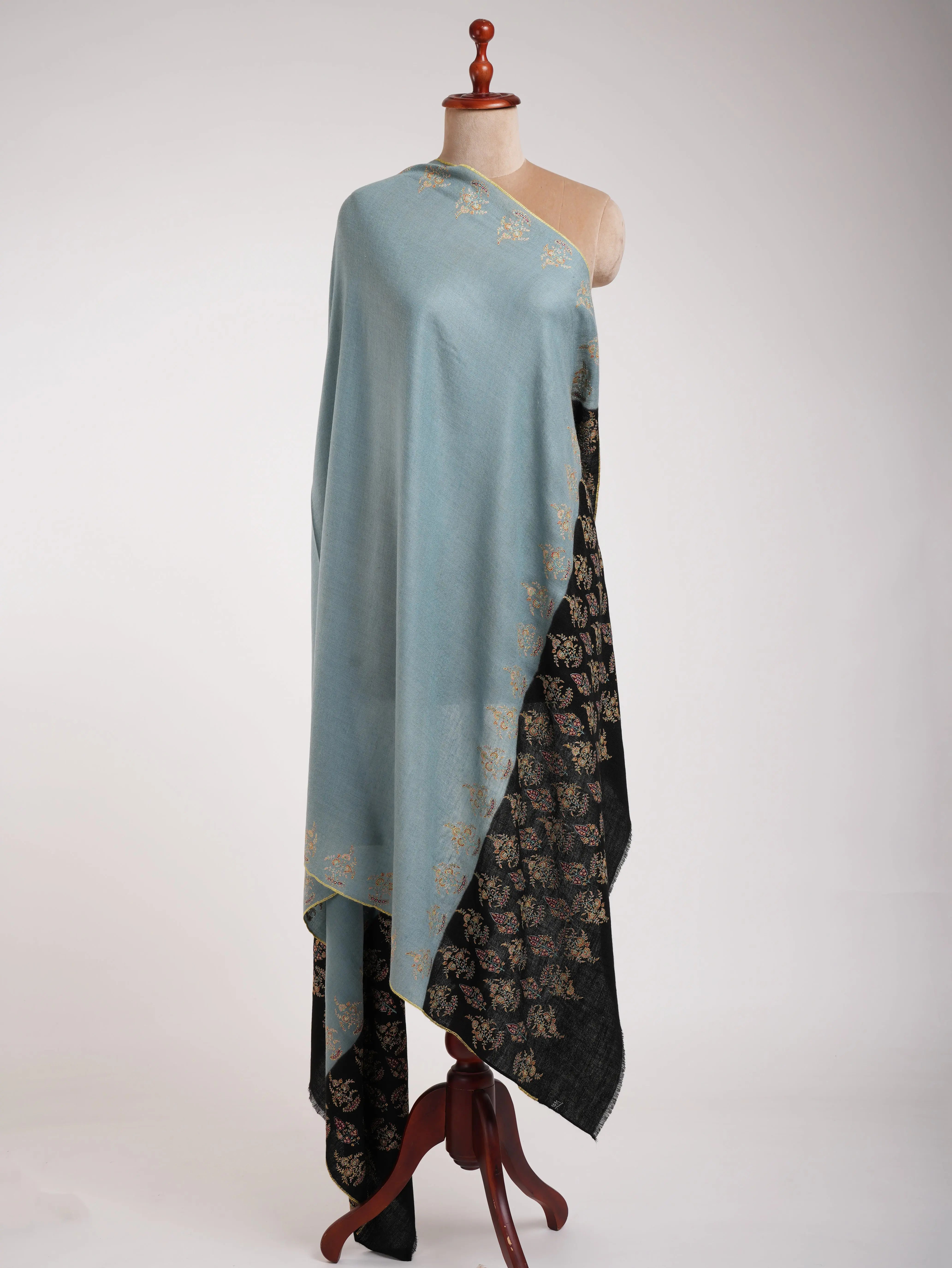 Blue and Black Palla Embroidered Kashmiri Pashmina Shawl Shahkaar