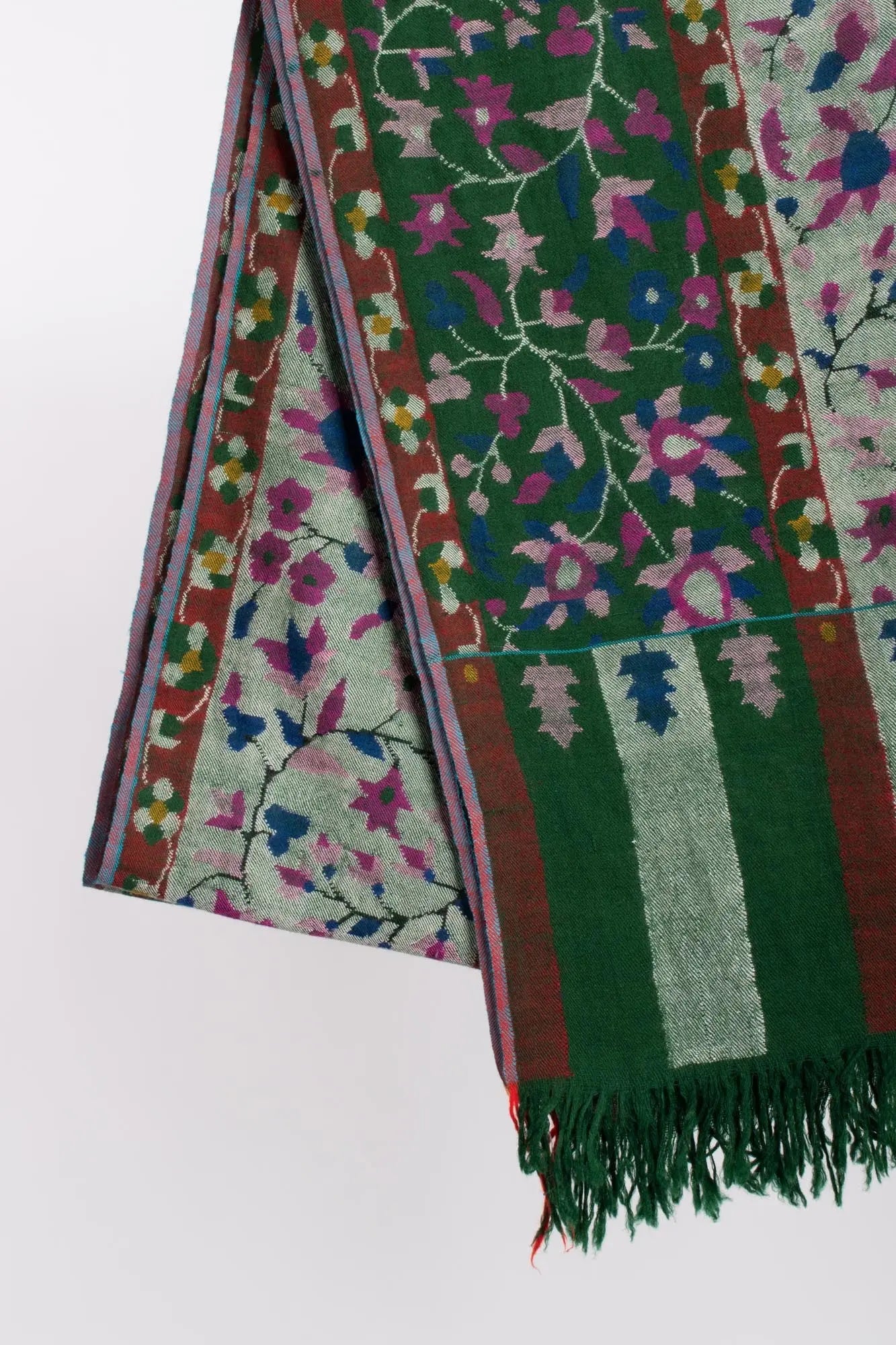 Botanical Green Handwoven Kani Pashmina Shawl - CREWE Shahkaar
