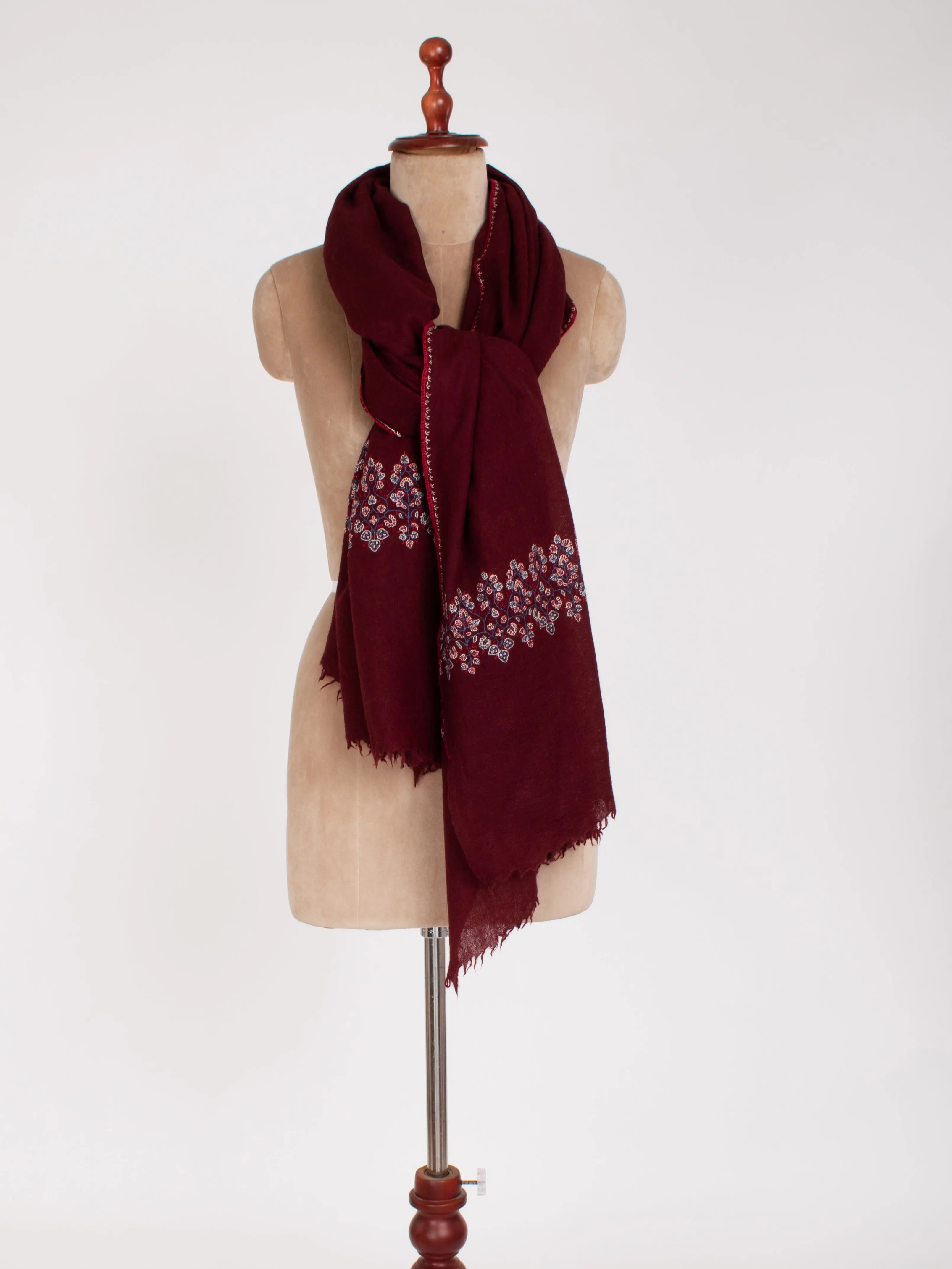 Burgundy Hand Embroidered Pure Wool Gift Shawl Shahkaar