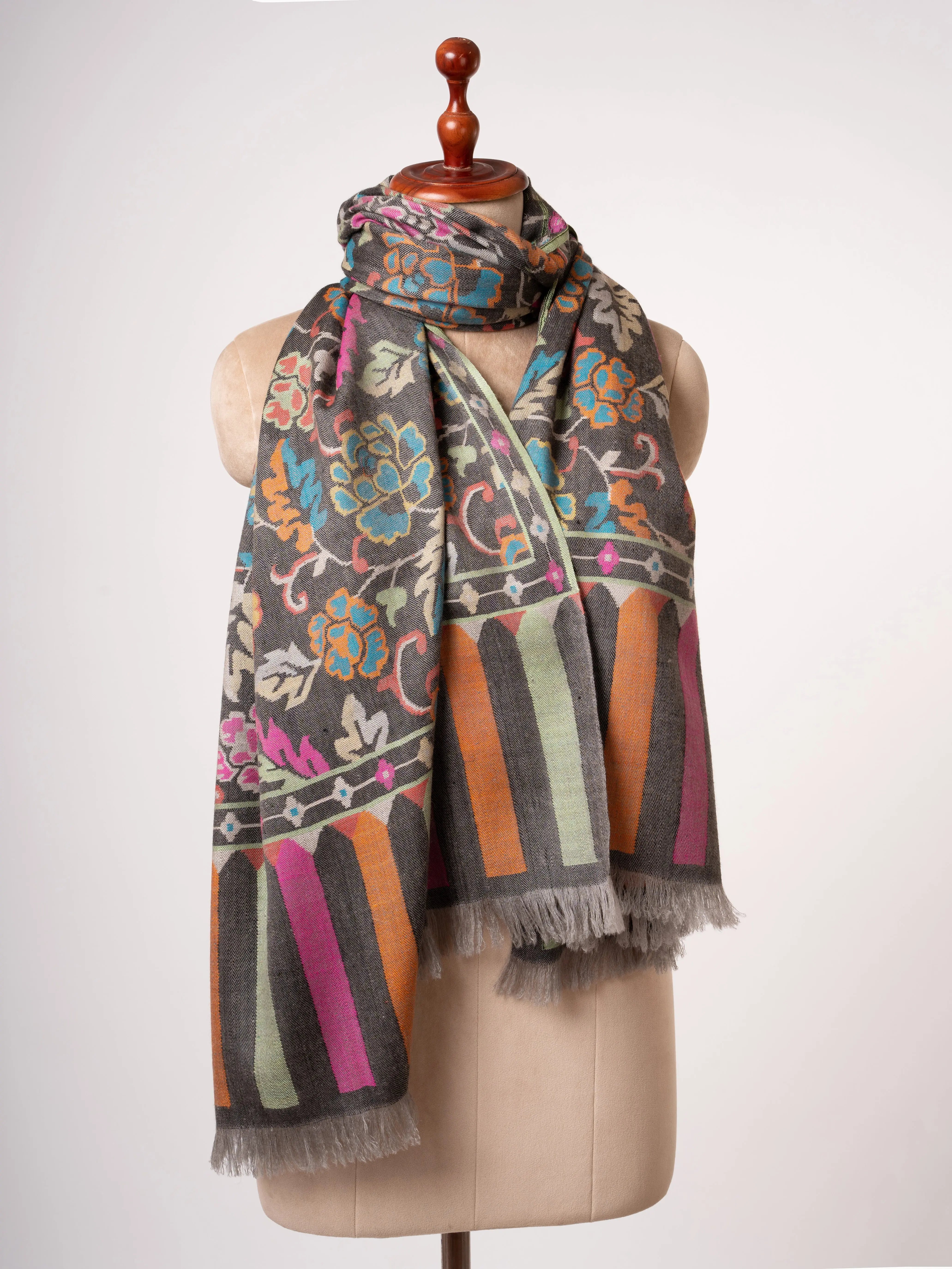 Carbon Black Kani Pashmina Jamavar Shawl Handwoven Heirloom Shahkaar
