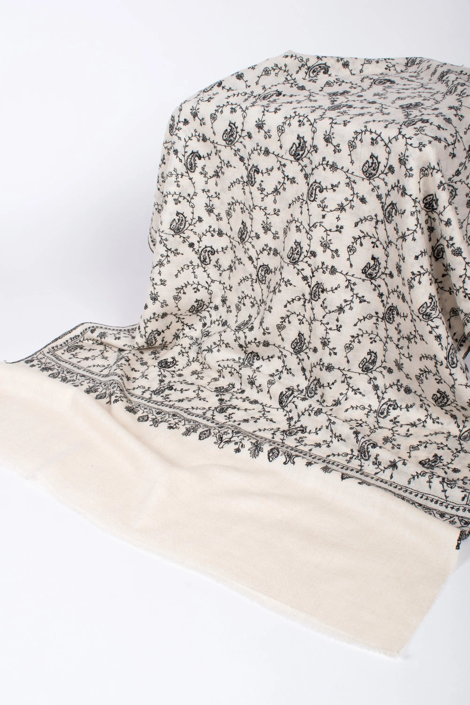 Cashmere Pashmina Scarf, Pure Cashmere Shawls, Black and White Scarves, Ivory Wrap, 28x80" - PROMISE Shahkaar