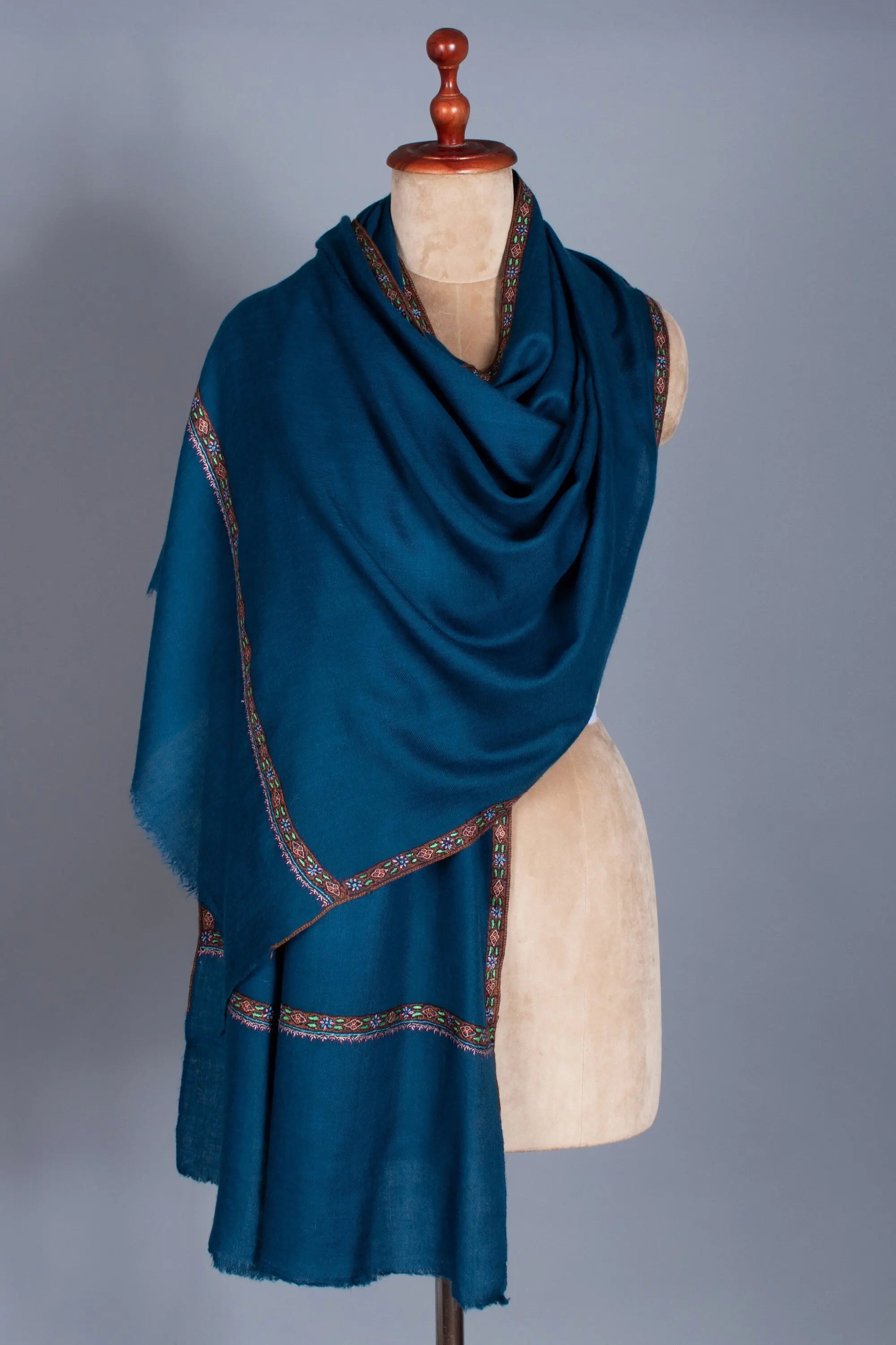 Christmas Gifts, Dark Cerulean Kashmir Shawl, Pashmina Scarf, Sozni Wrap, Super Soft, Handmade, Embroidered Neck Scarves, 28x80" - MASSY Shahkaar