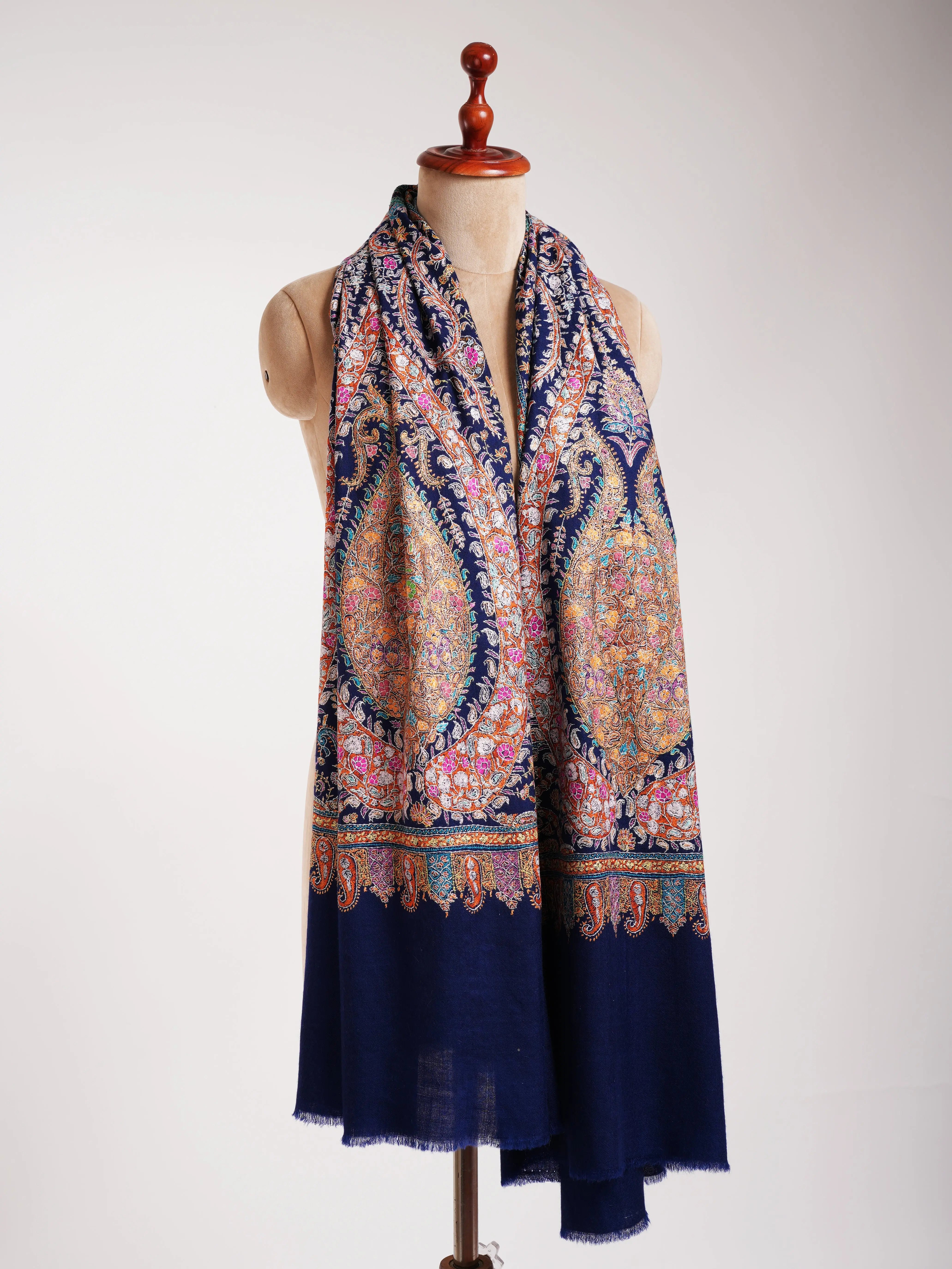 Classic Blue Hand Embroidered Kashmiri Jamavar Shawl Shahkaar
