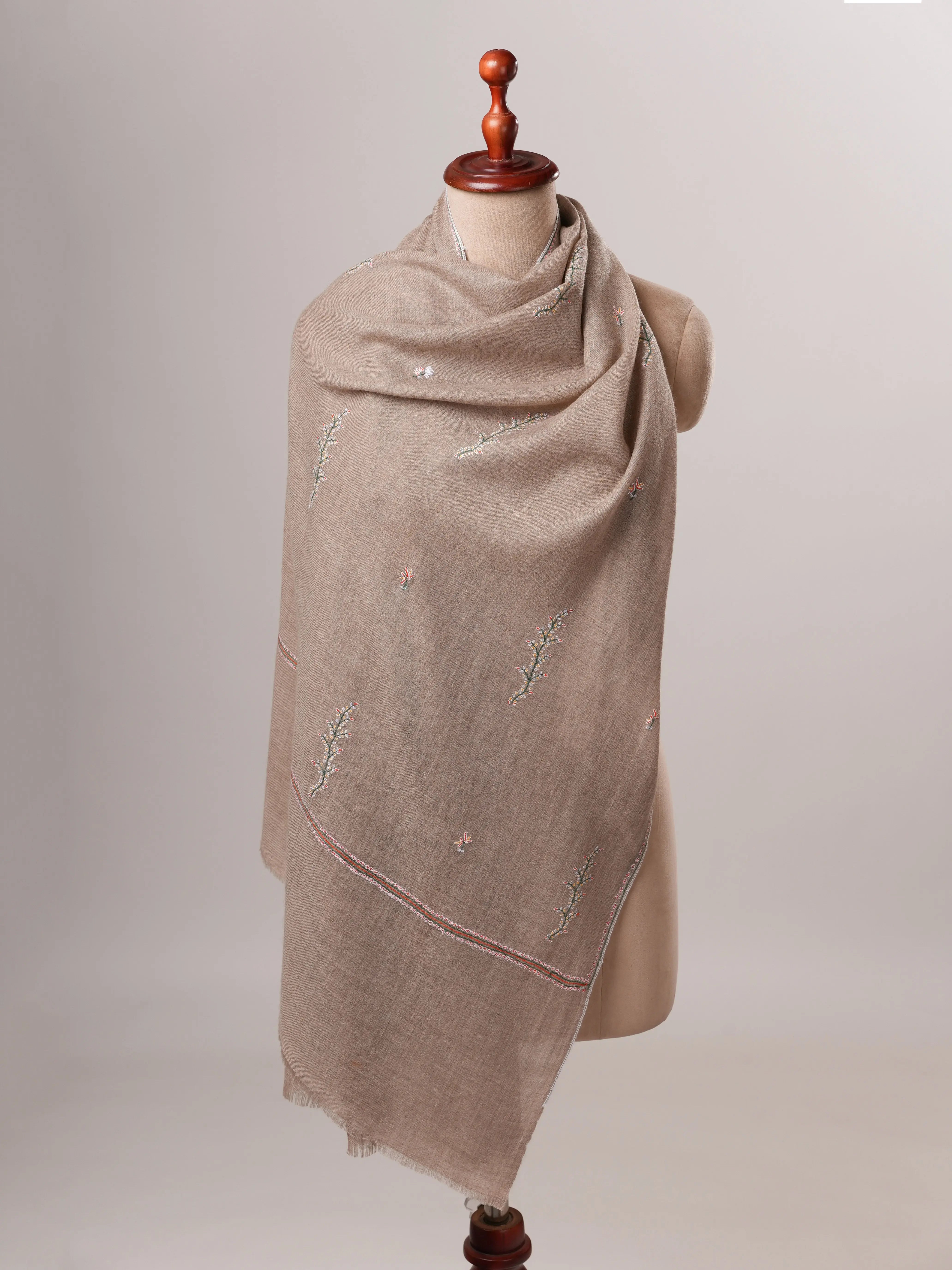 Contemporary Natural Grey Cashmere Scarf with Buteh Handwork Shahkaar