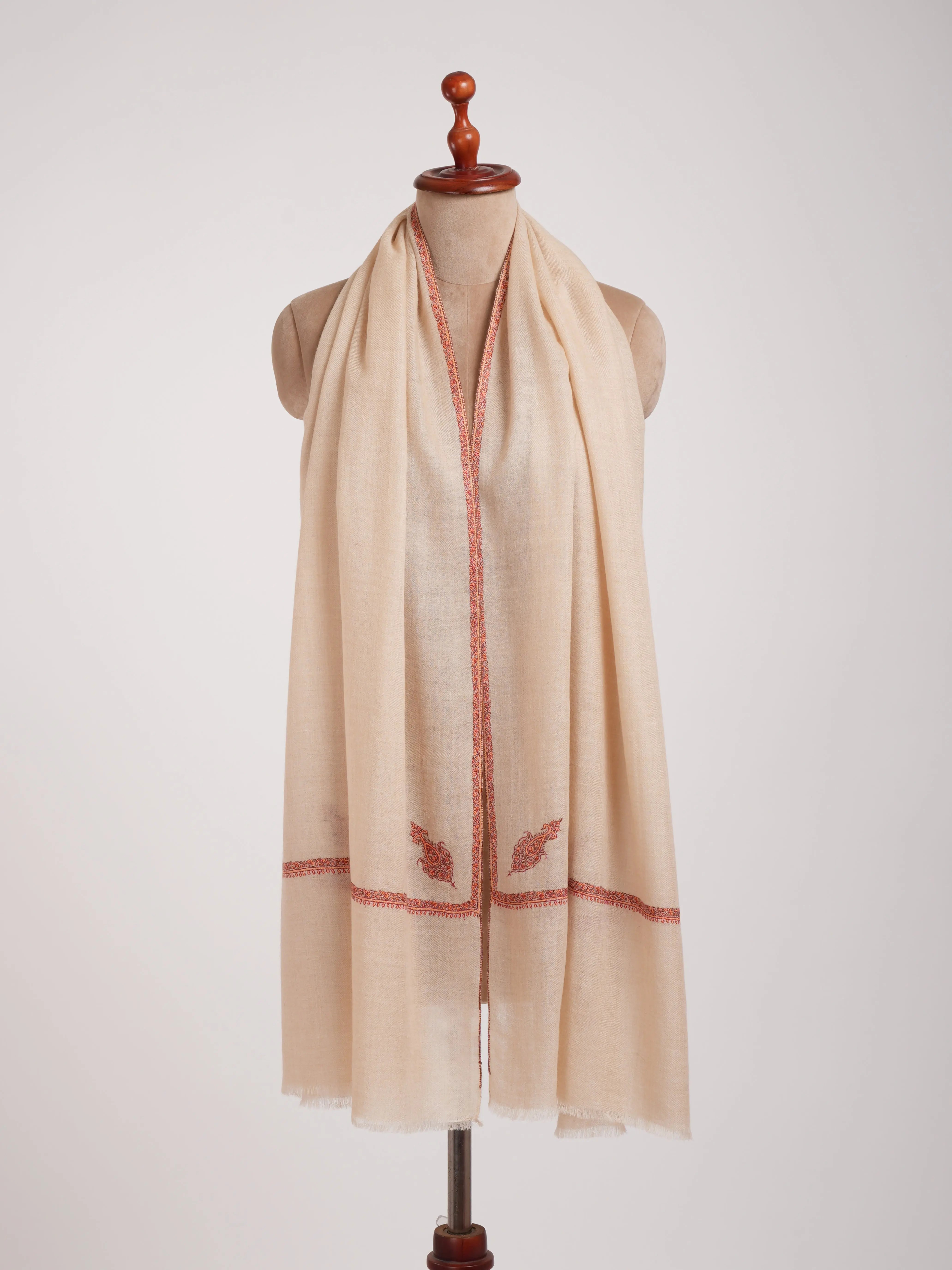Cream Color Sozni Embroidered Cashmere Wrap Shahkaar