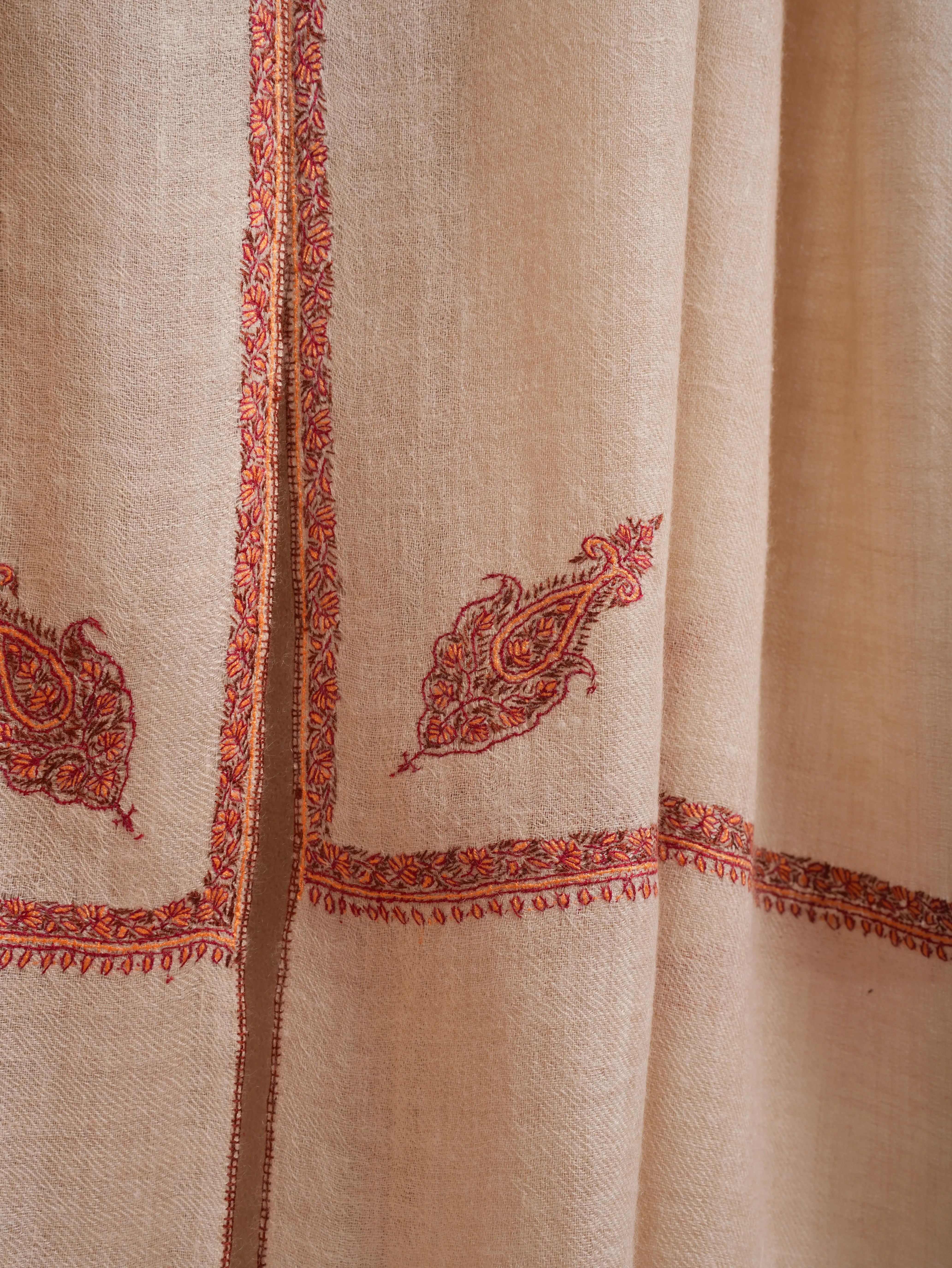 Cream Color Sozni Embroidered Cashmere Wrap Shahkaar