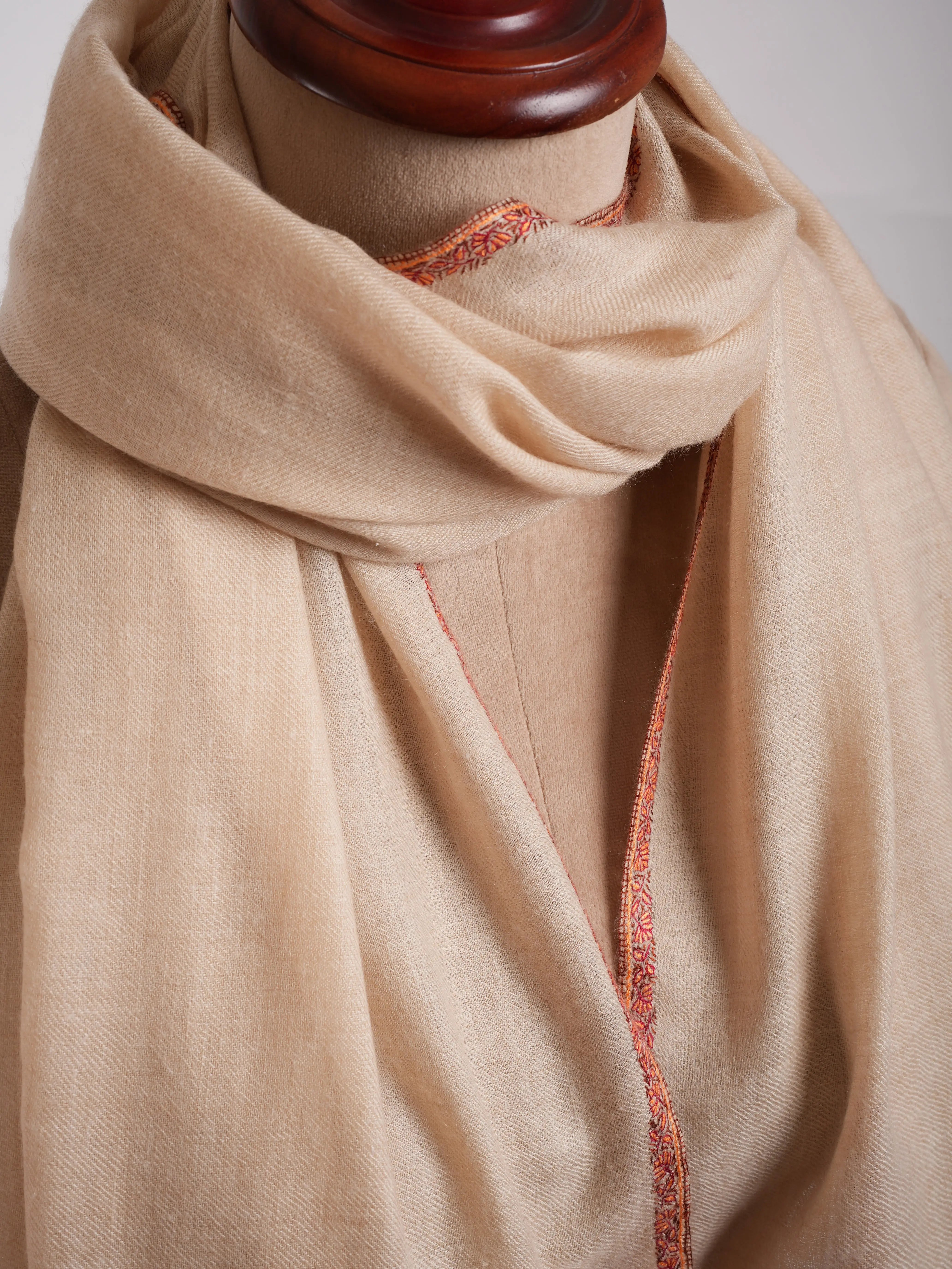 Cream Color Sozni Embroidered Cashmere Wrap Shahkaar