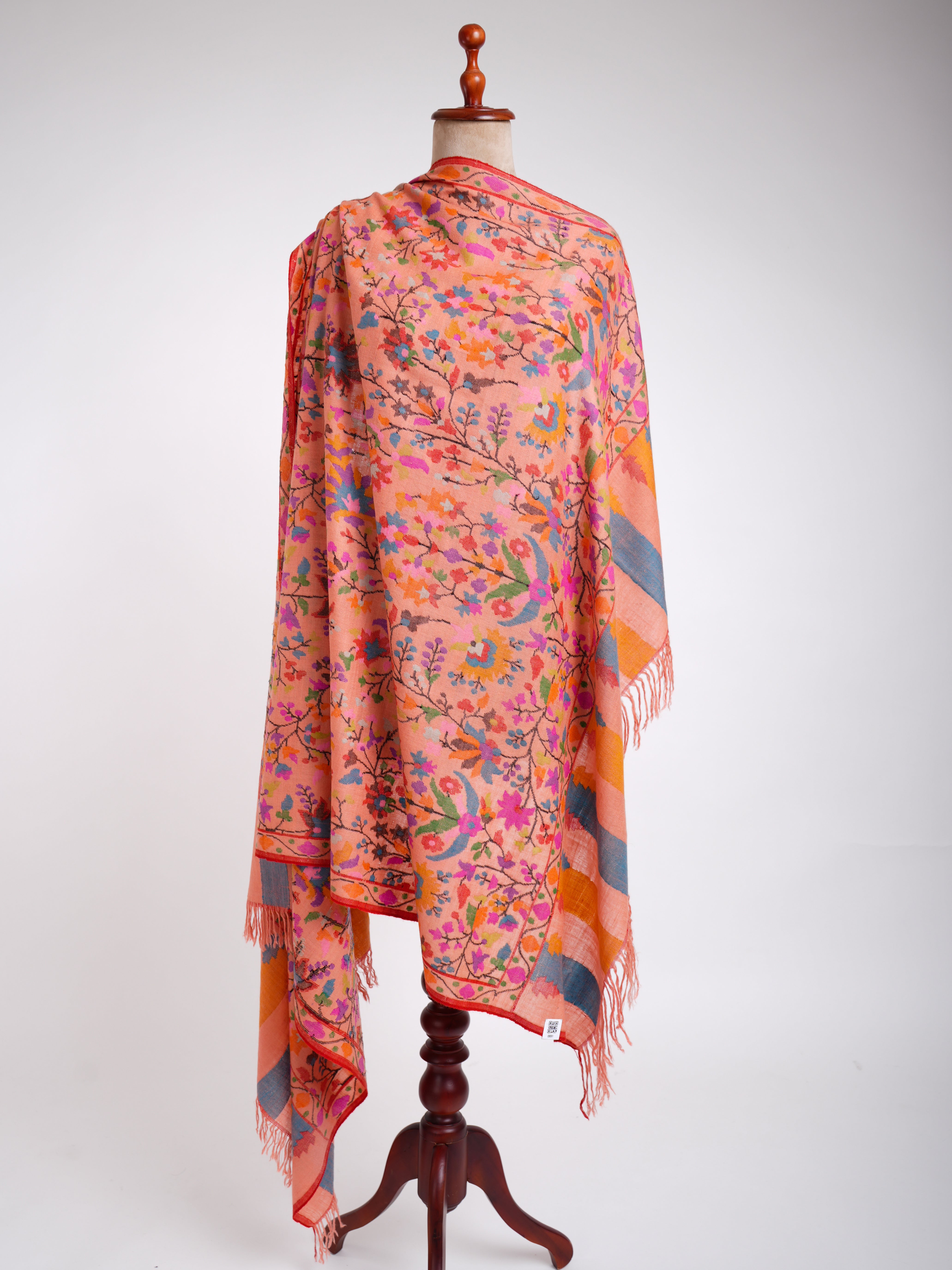 Alluring Peach Kani Weave Cashmere Shawl Shahkaar