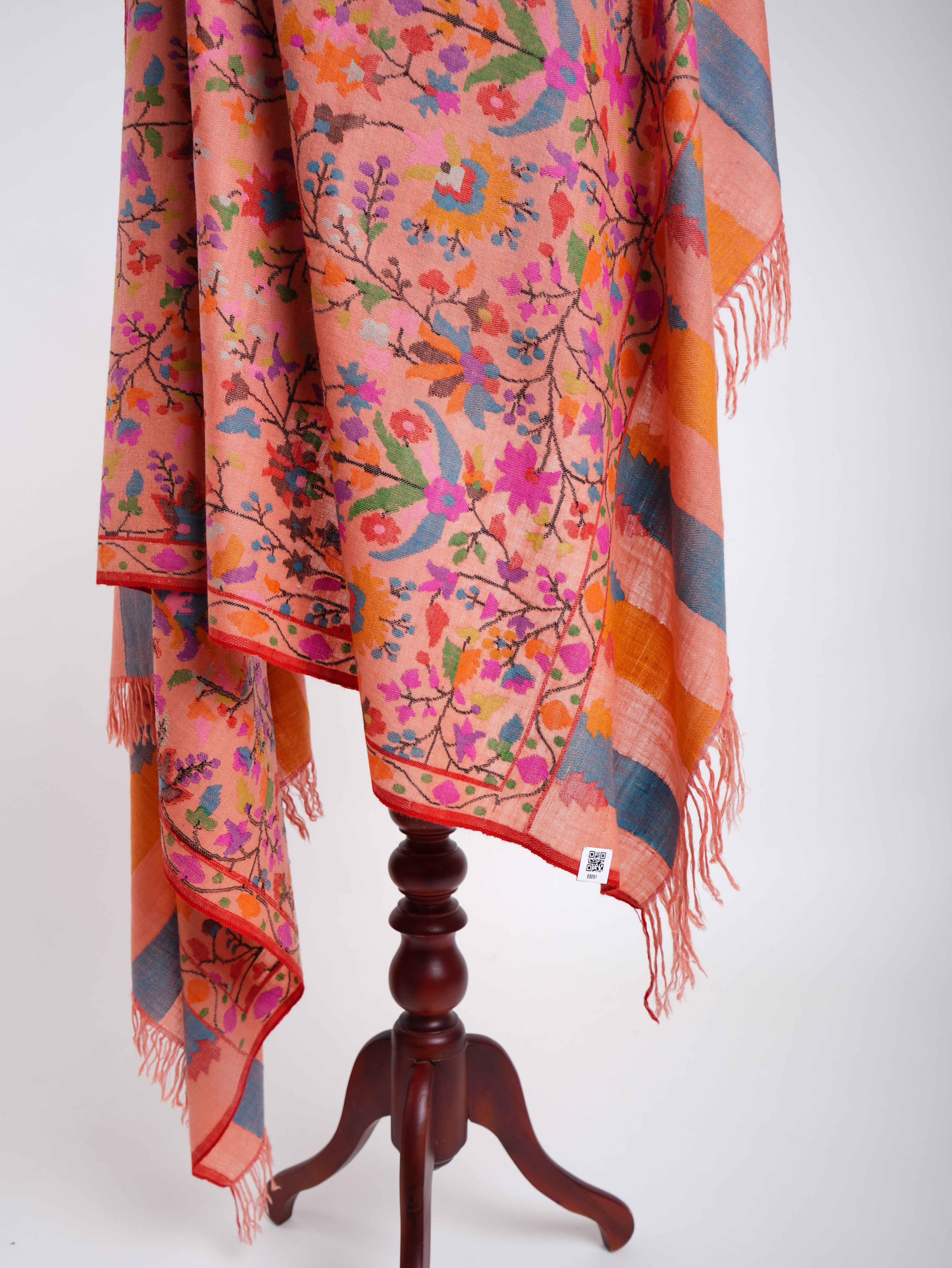 Alluring Peach Kani Weave Cashmere Shawl Shahkaar