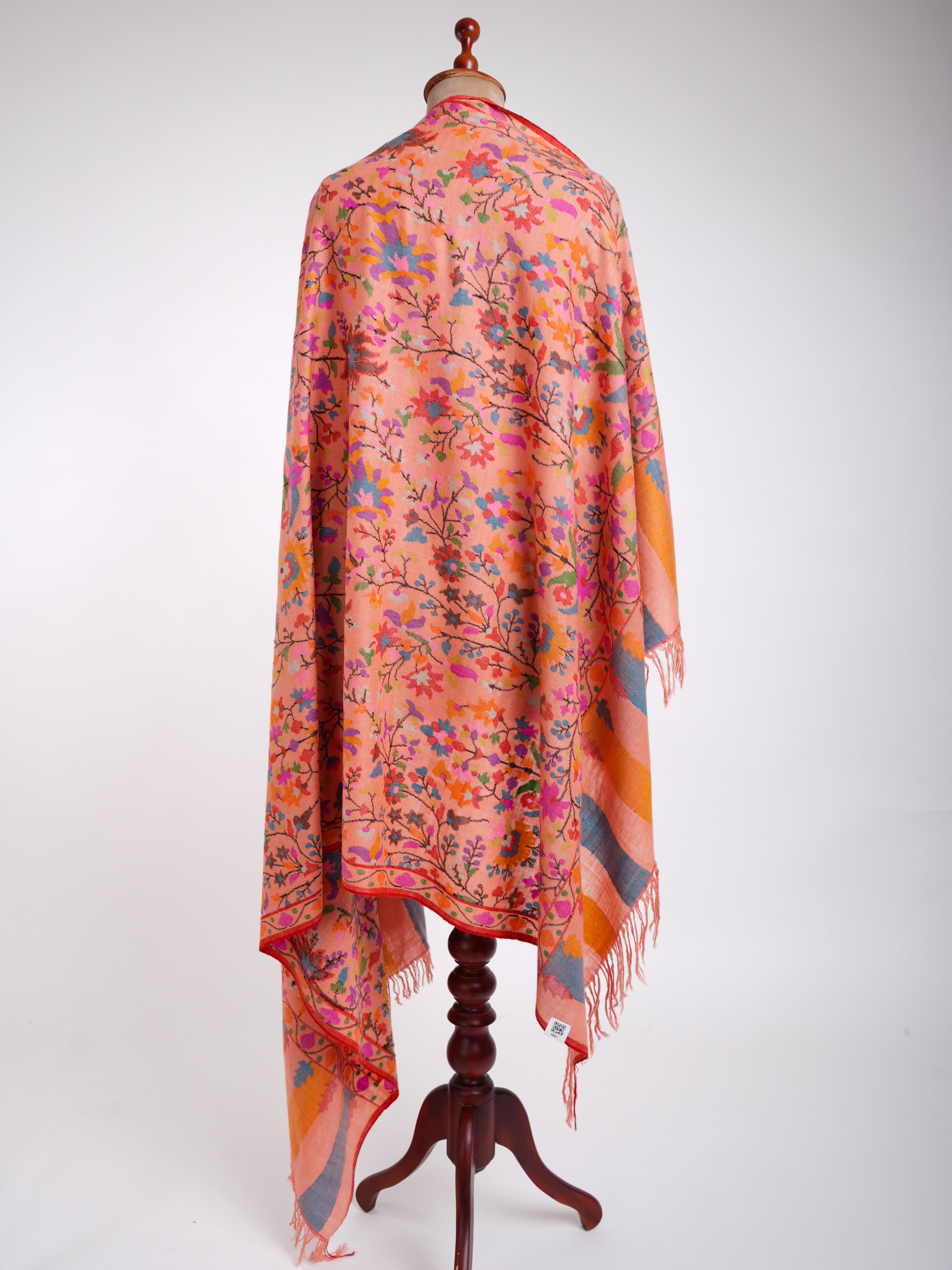 Alluring Peach Kani Weave Cashmere Shawl Shahkaar