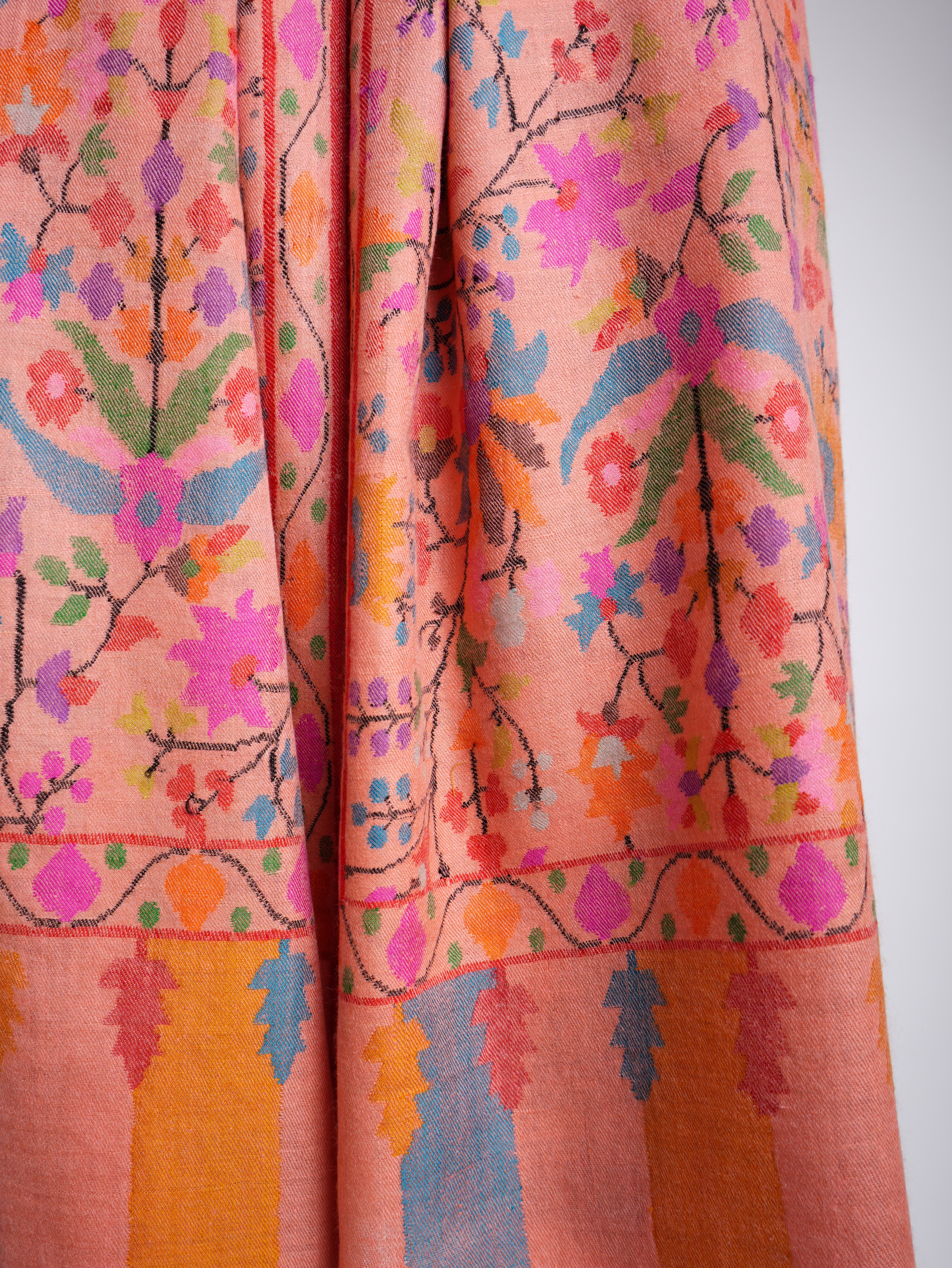 Alluring Peach Kani Weave Cashmere Shawl Shahkaar