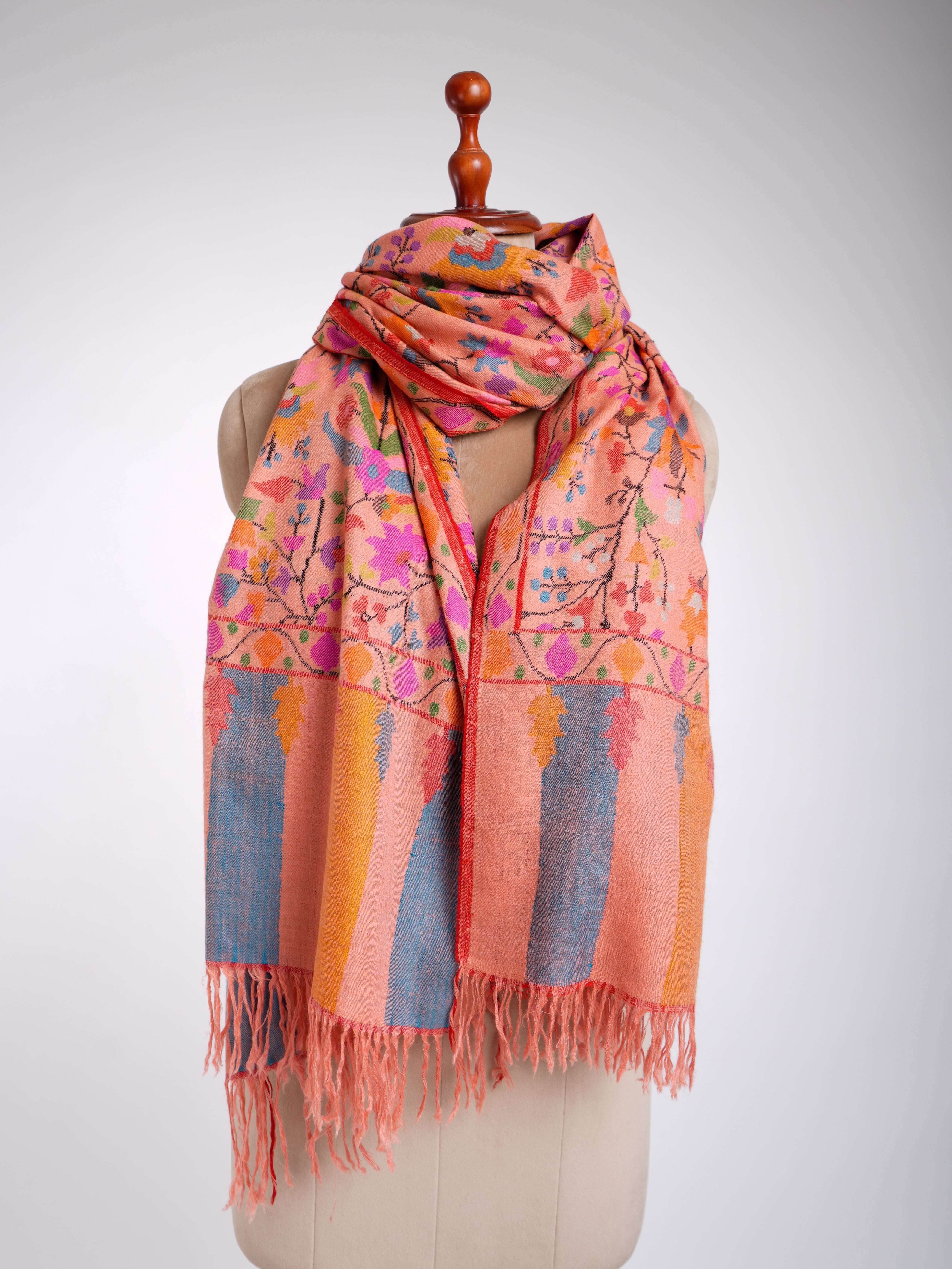 Alluring Peach Kani Weave Cashmere Shawl Shahkaar