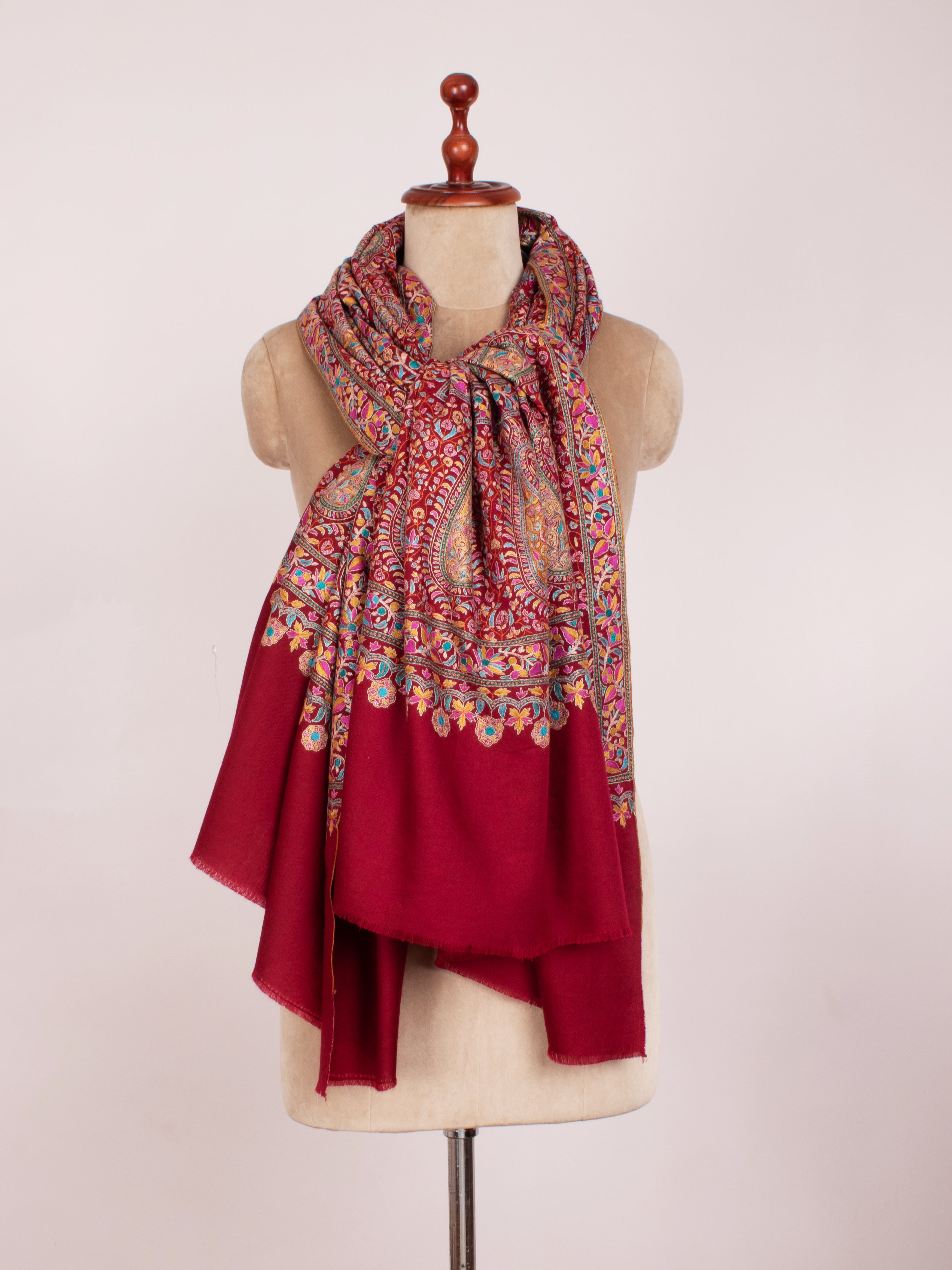 Kastanienbrauner Sozni Bridal Jamavar Pashmina Schal