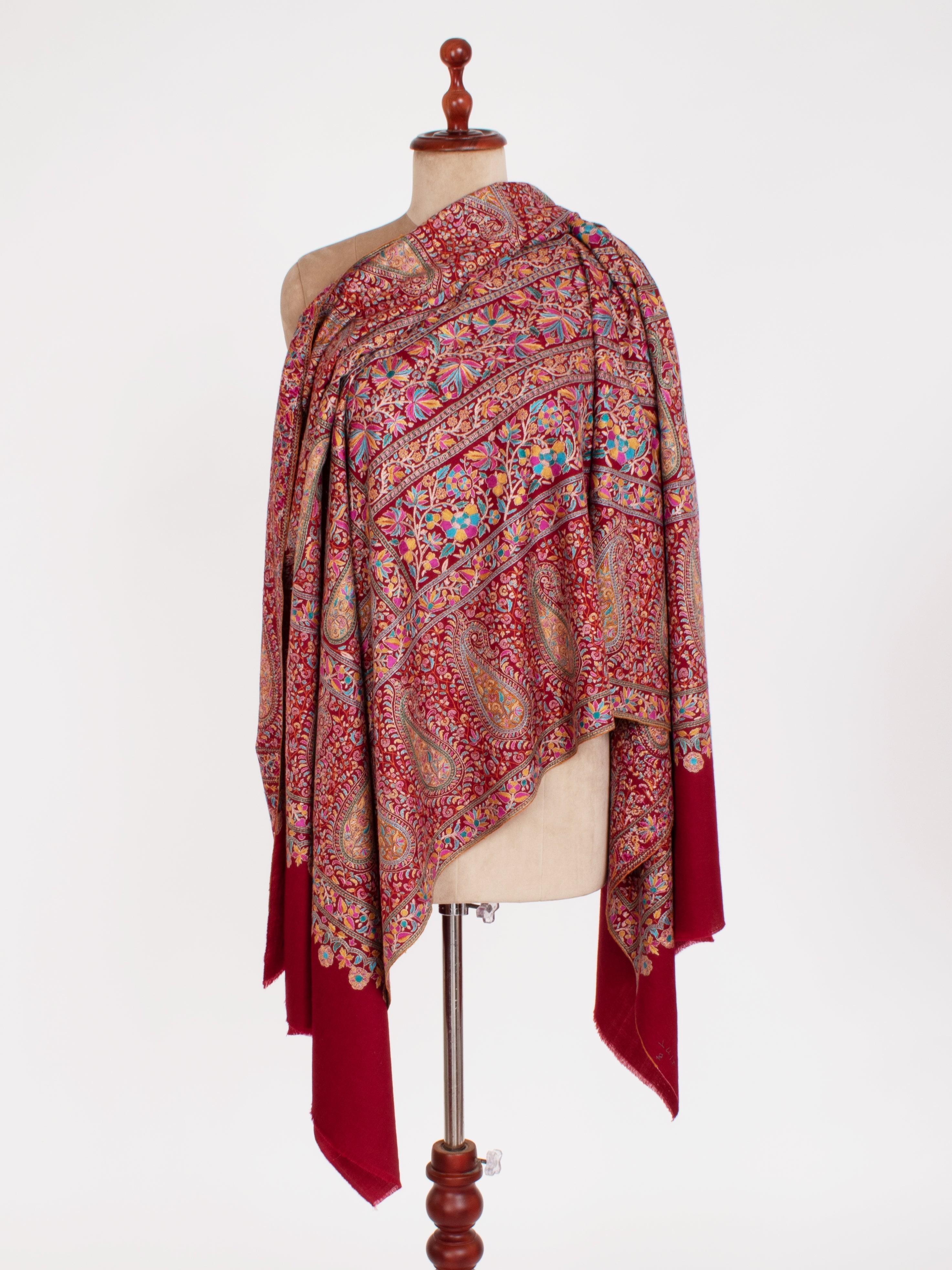 Kastanienbrauner Sozni Bridal Jamavar Pashmina Schal