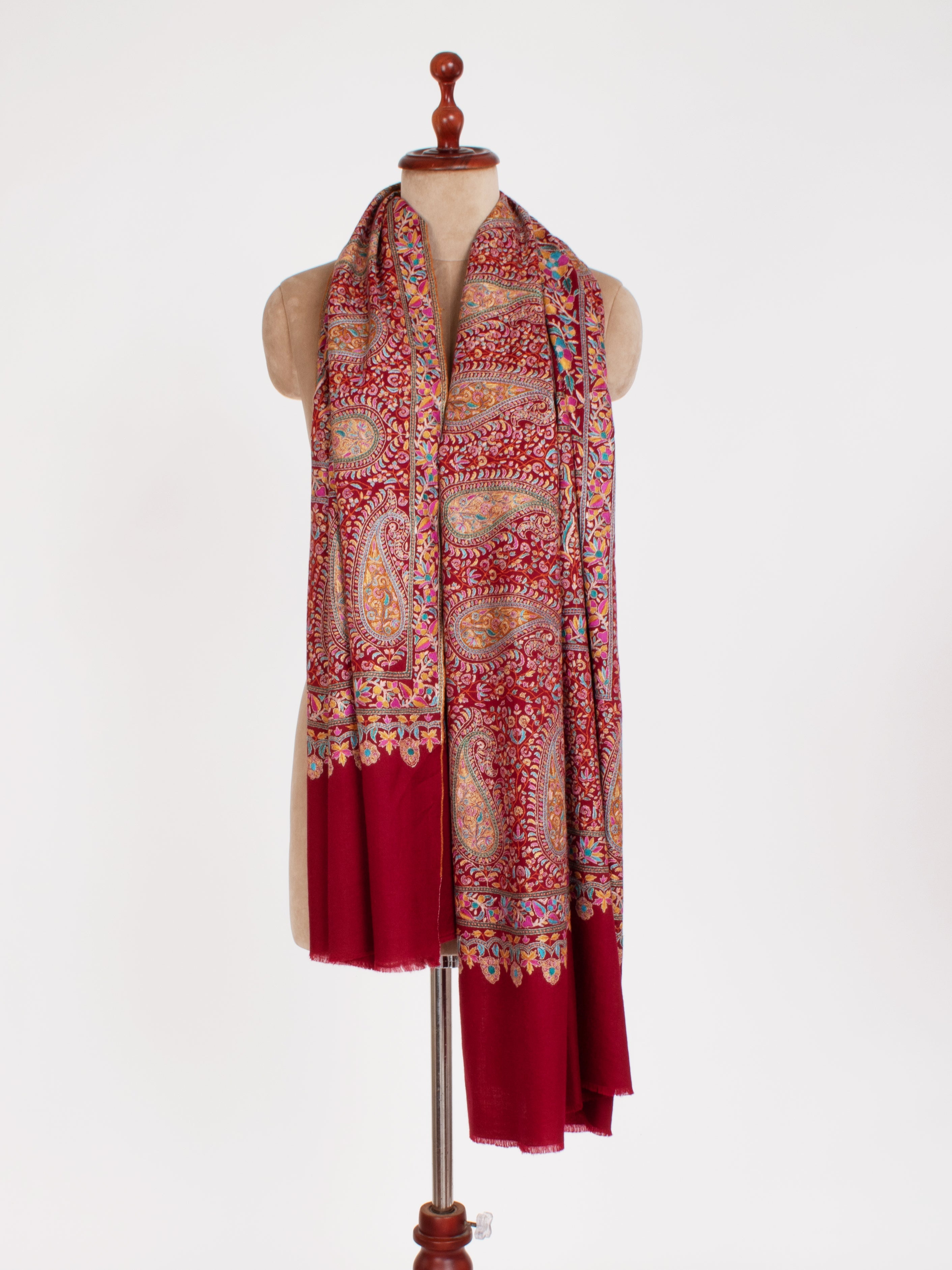 Kastanienbrauner Sozni Bridal Jamavar Pashmina Schal