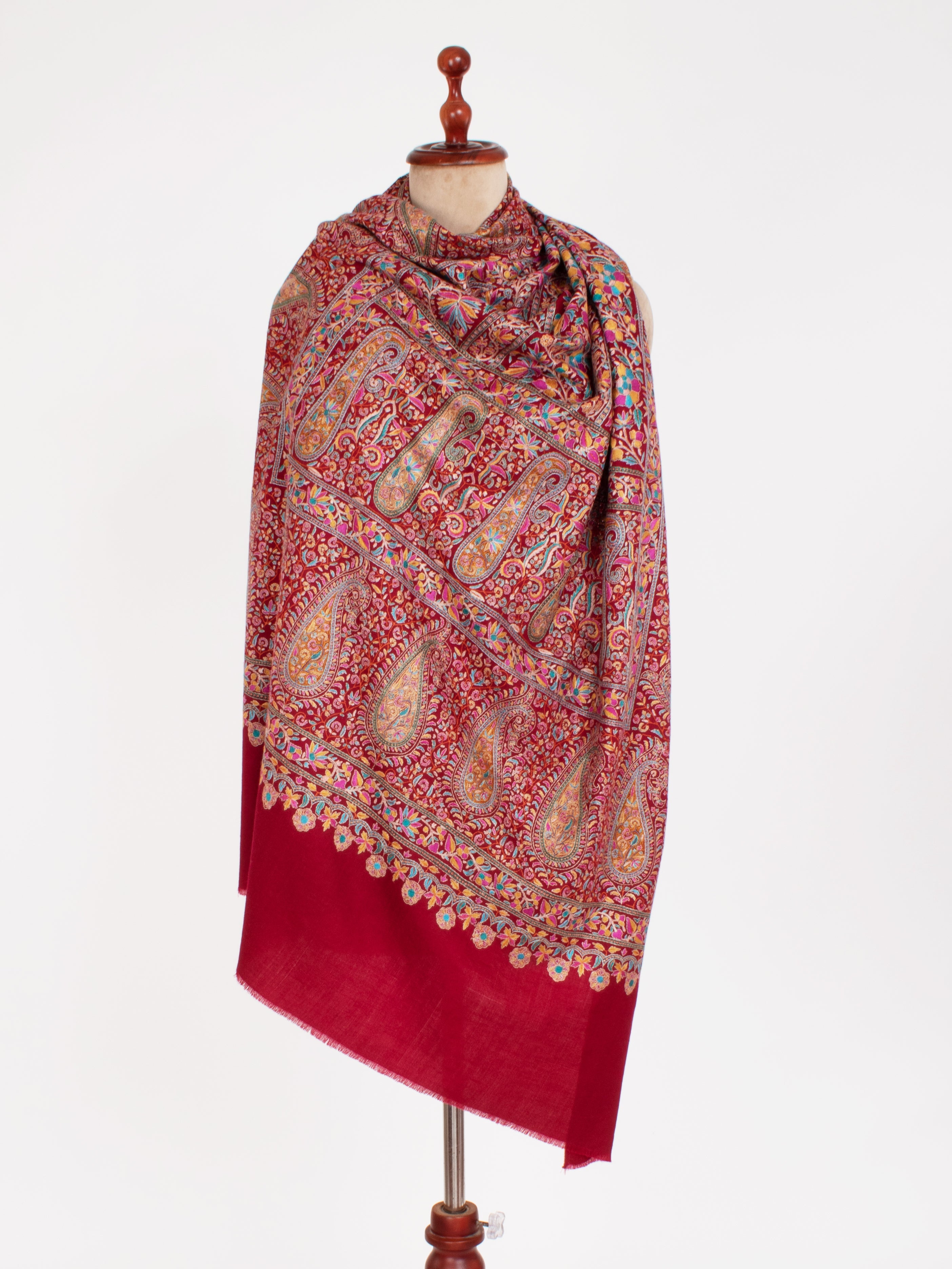 Kastanienbrauner Sozni Bridal Jamavar Pashmina Schal