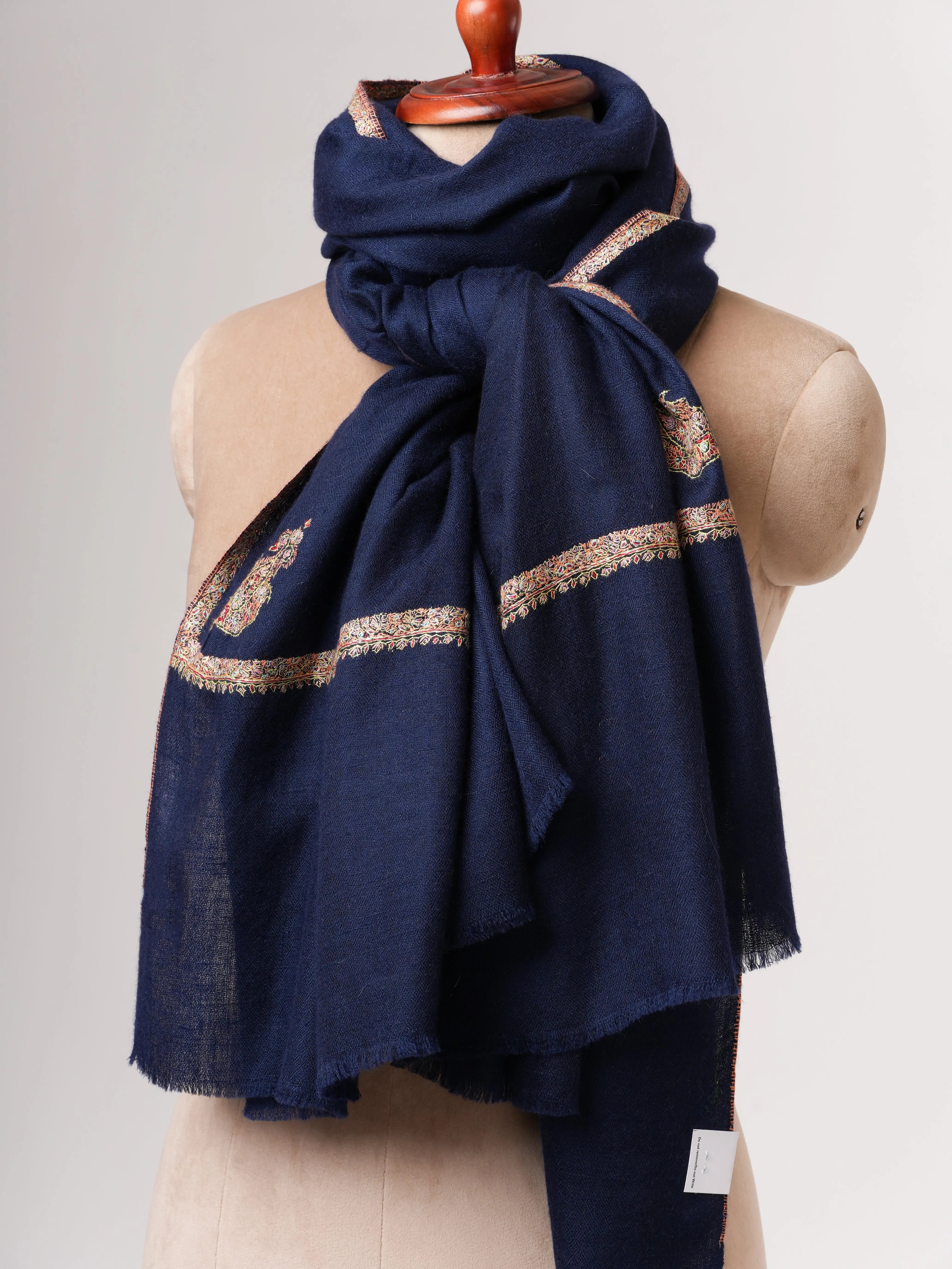 Dark Blue Bail Embroidered Soft Pashmina Shawl – Handcrafted Luxury Shahkaar