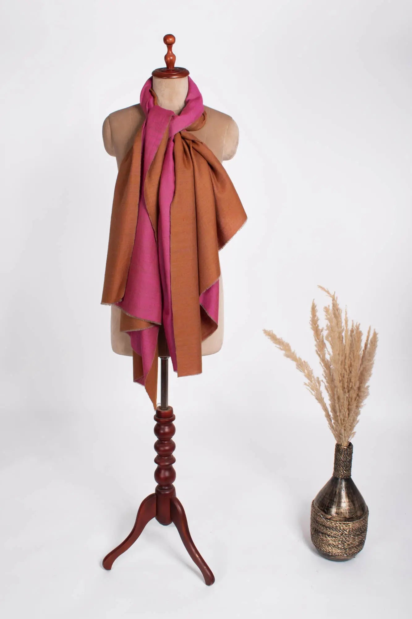 Dual Shade Pink and Orange Pashmina Shawl - BISBEE Shahkaar