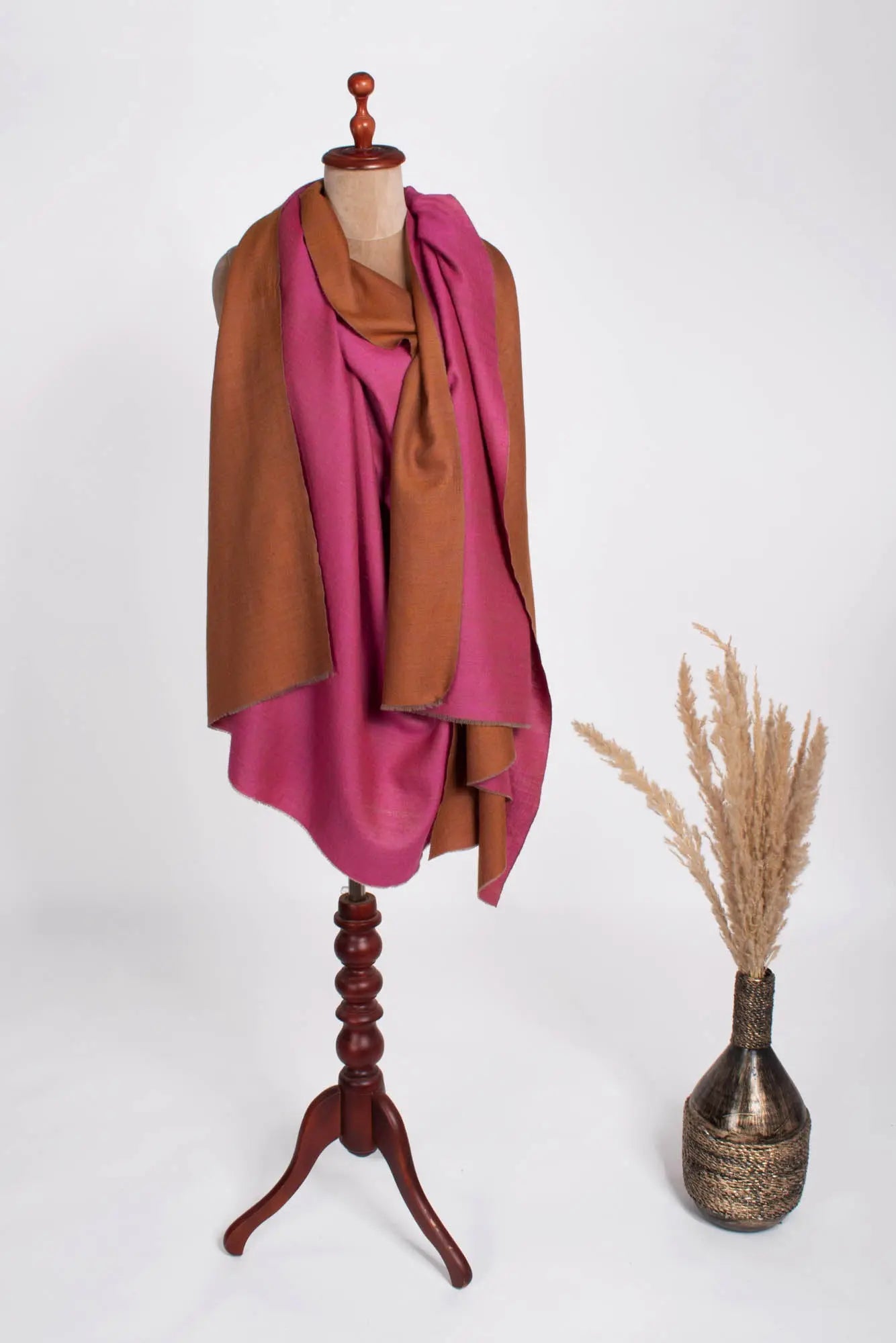 Dual Shade Pink and Orange Pashmina Shawl - BISBEE Shahkaar