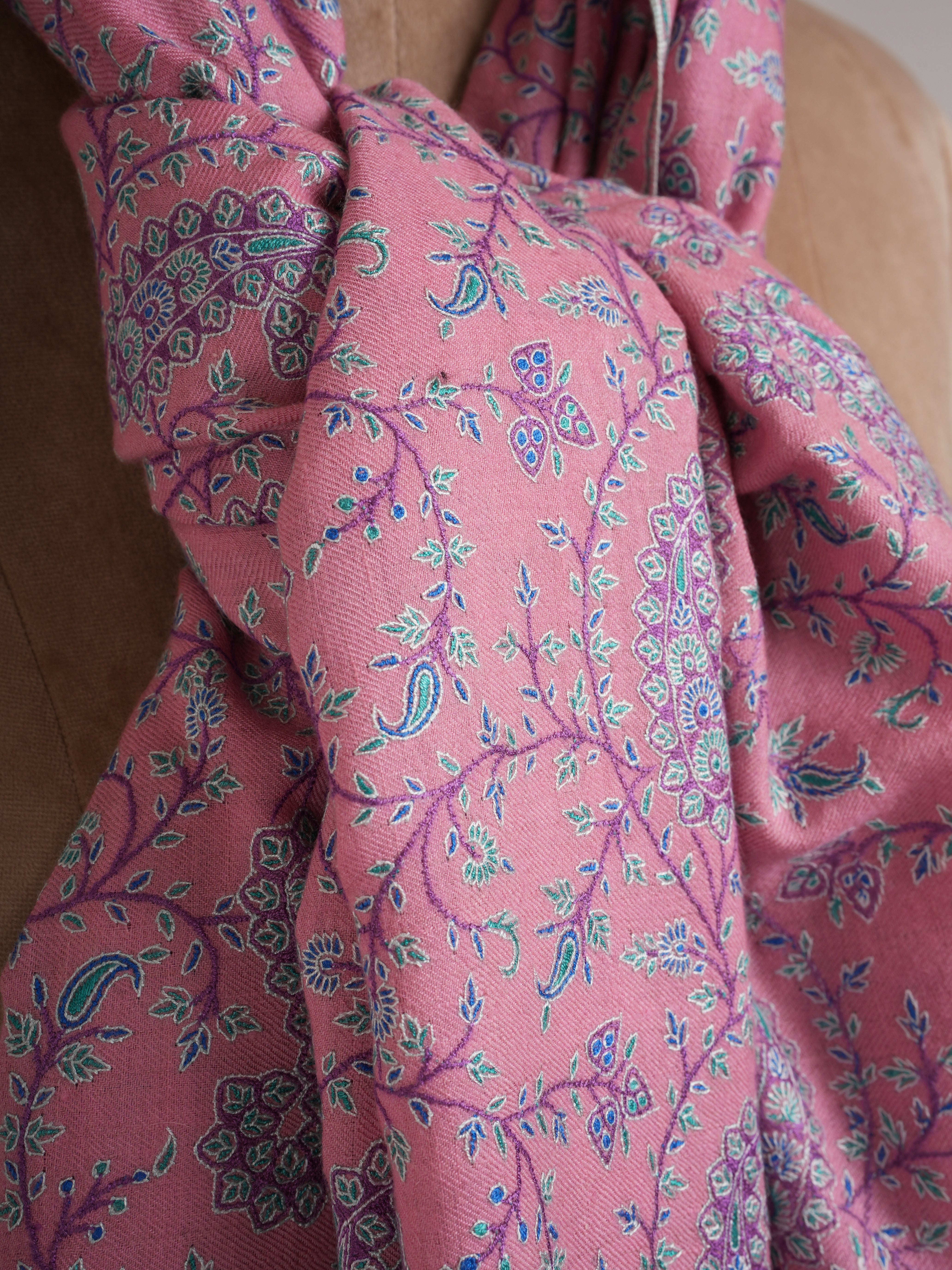 Paisley Jall Motif Embroidered Taffy Pashmina Shawl