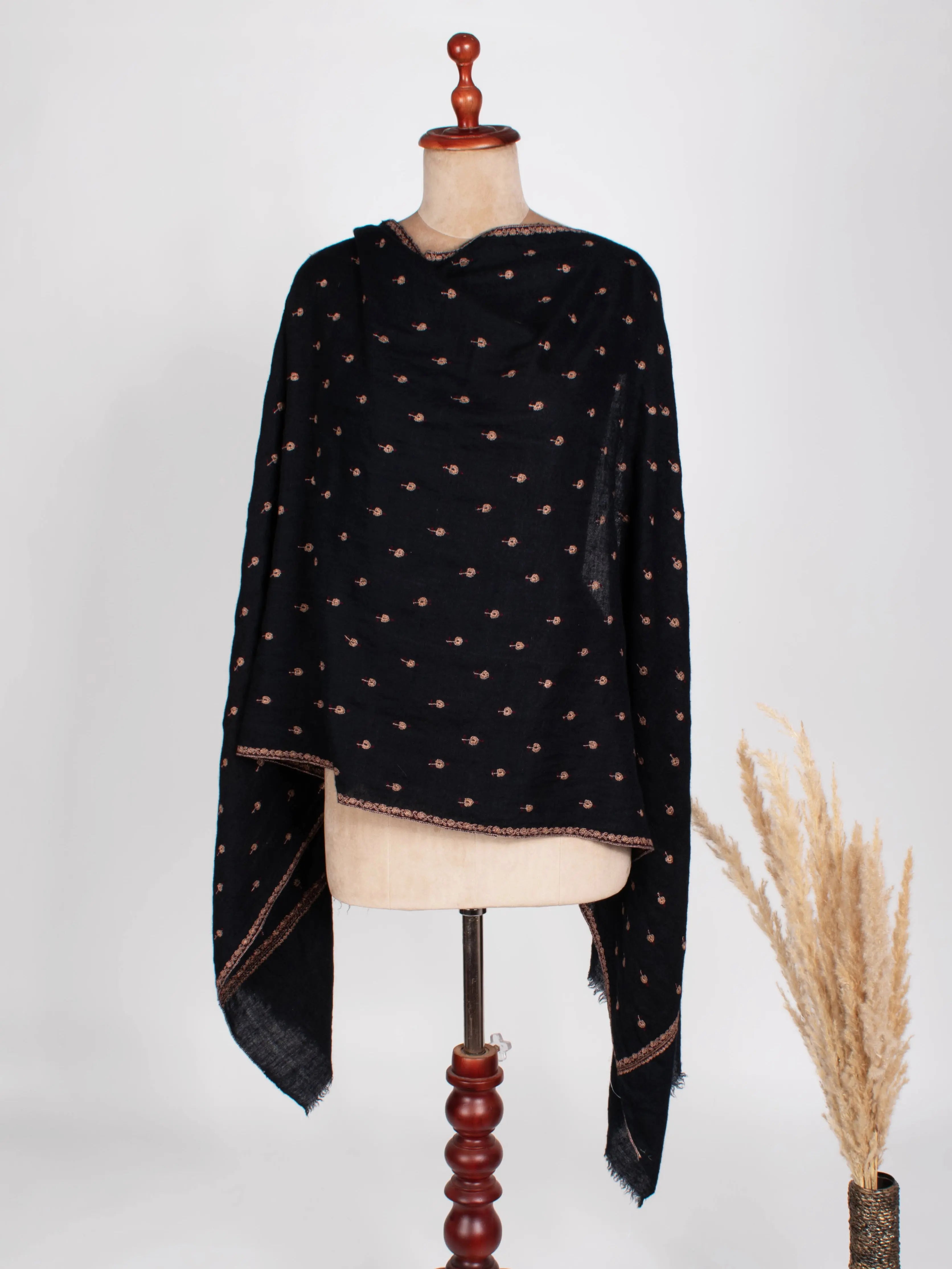 Evergreen Buteh Embroidered Soft Cashmere Gift Scarf Shahkaar