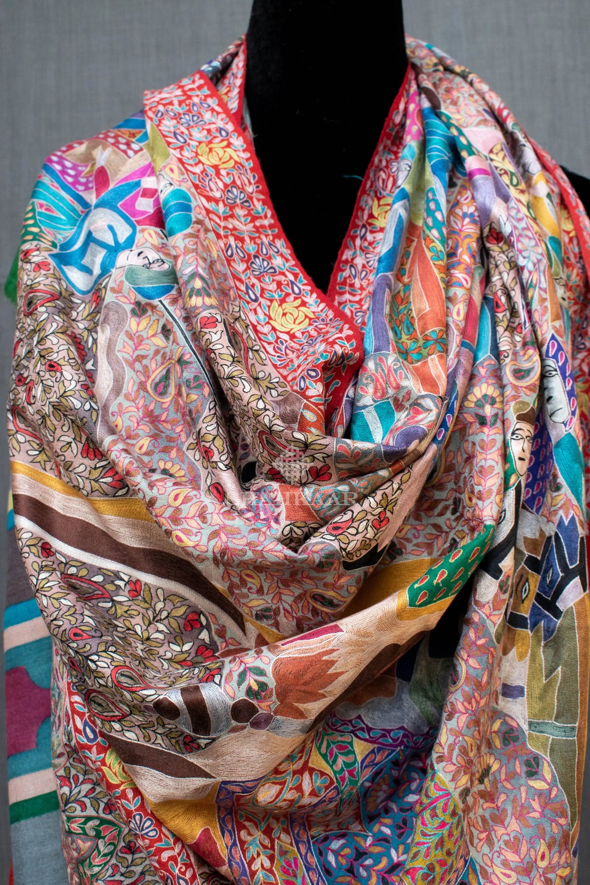 Exclusive Royal Kalamkari Pashmina/Cashmere Shawl, Hand Painted, Hand Hook Embroidery, Hand Woven, Pure Silk Embroidery Thread Shahkaar
