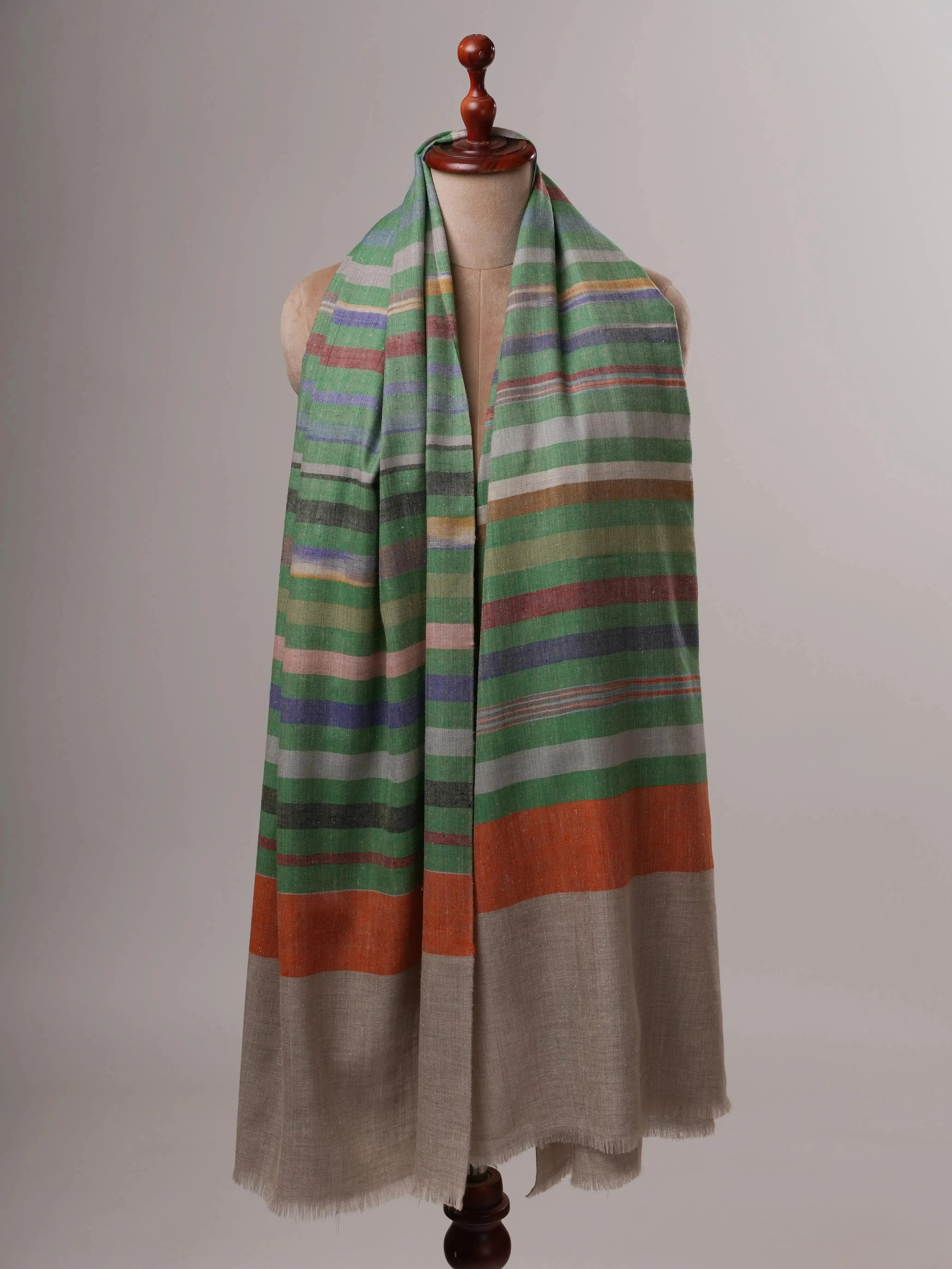 Featherlight Striped Indian Handwoven Pashmina Shawl Shahkaar