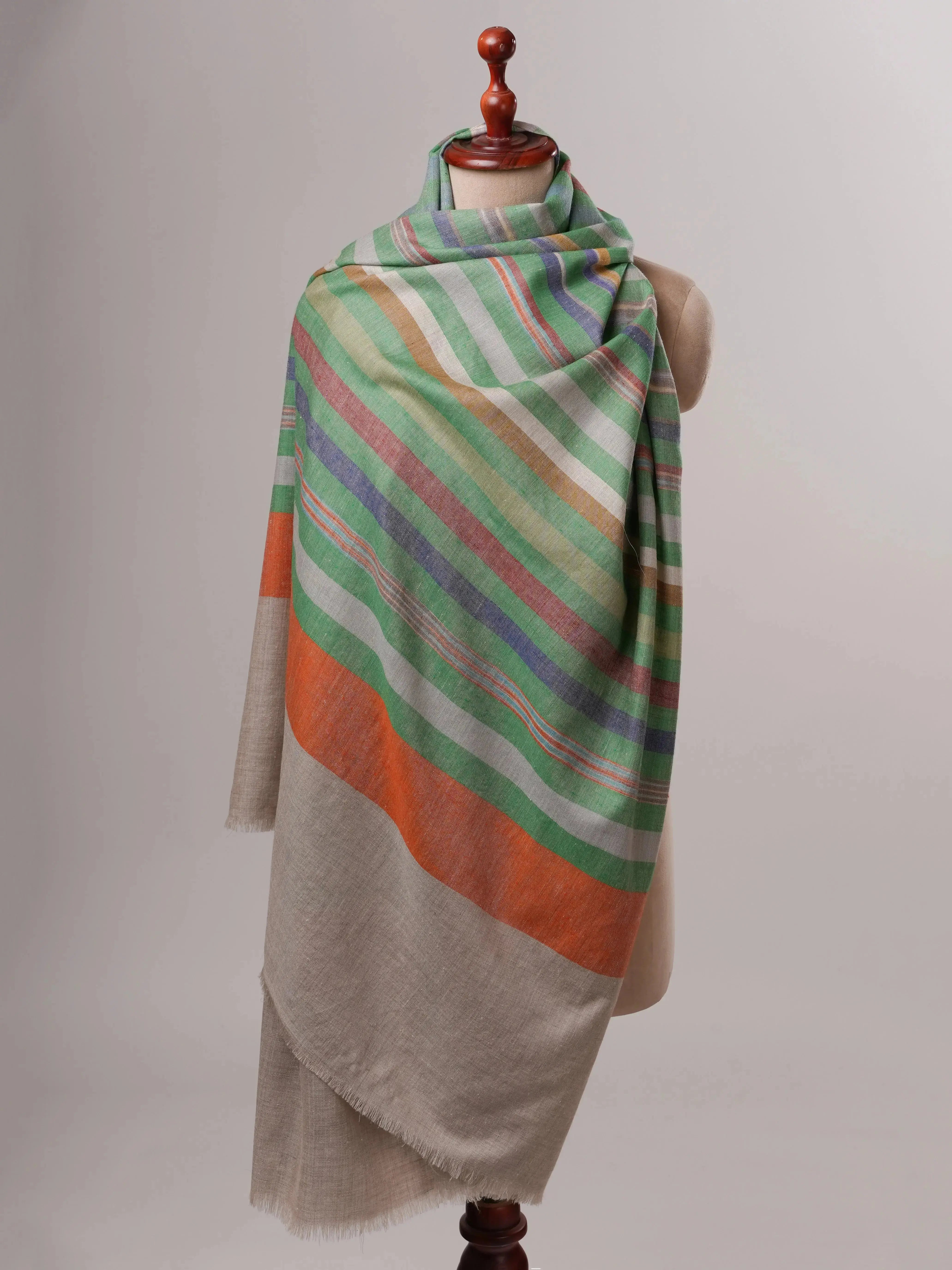 Featherlight Striped Indian Handwoven Pashmina Shawl Shahkaar