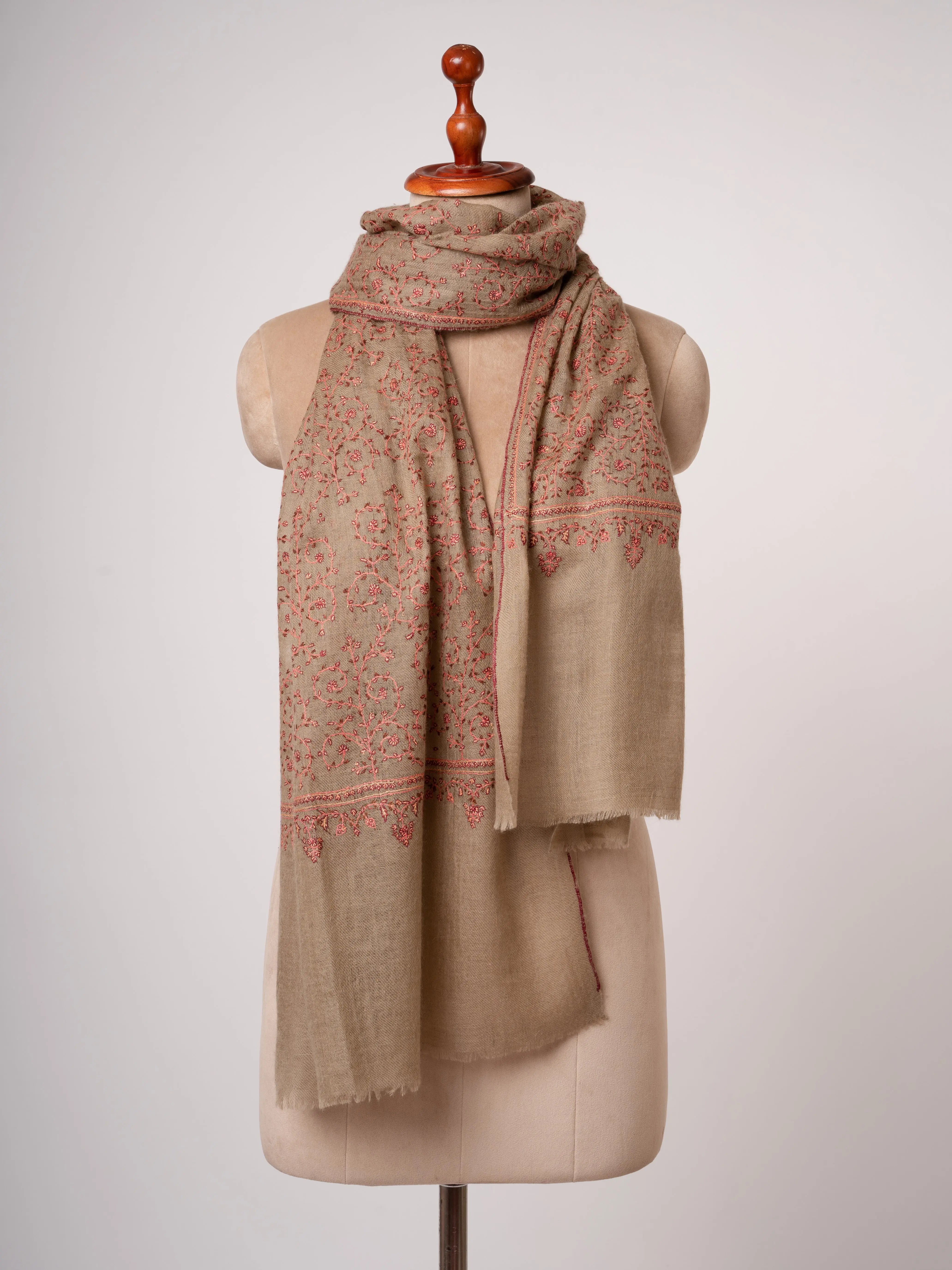 Featherlight Toosh Color Cashmere Scarf With Fine All Over Sozni Embroidery Shahkaar