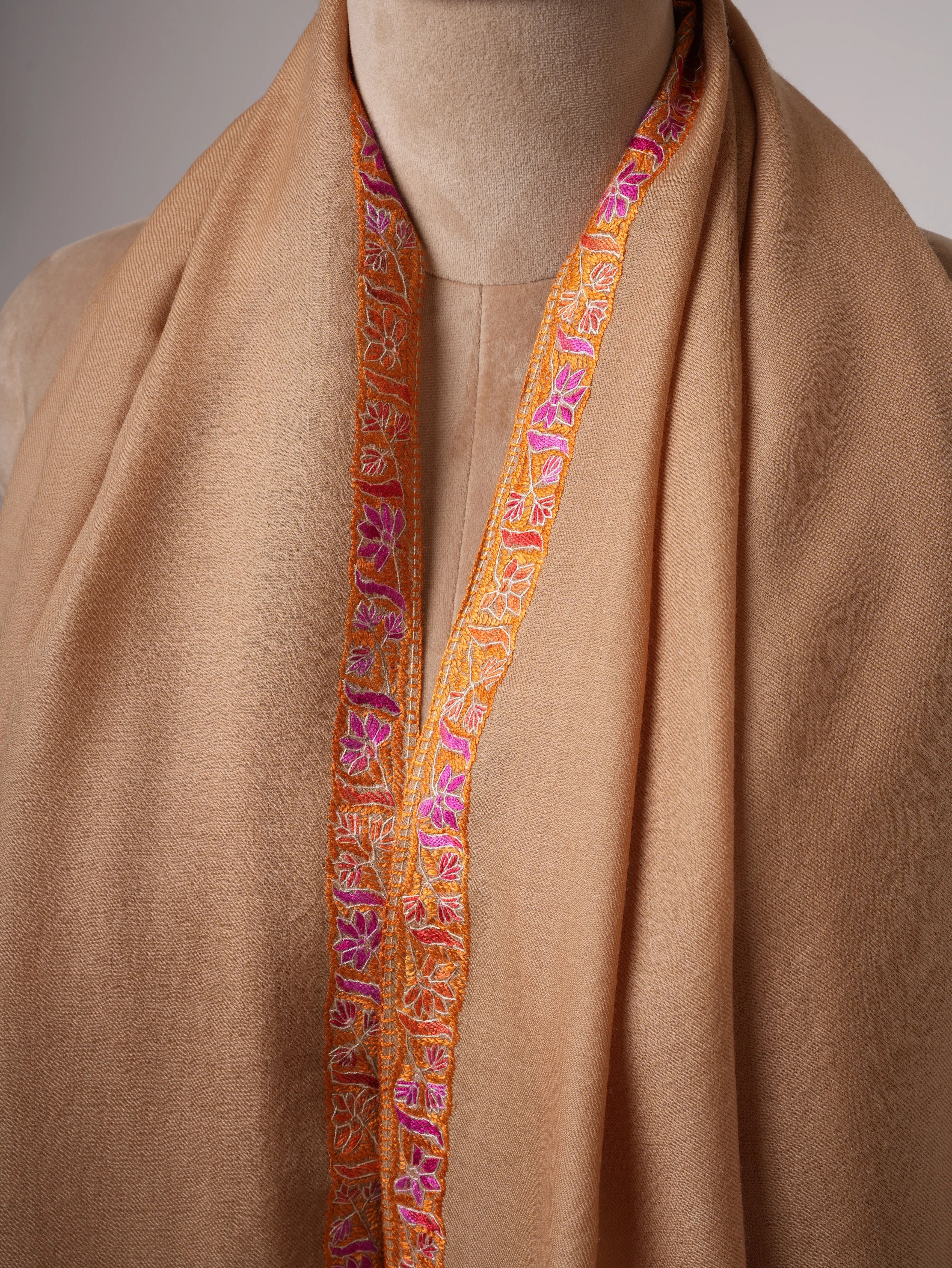 Fine Wool Shawl with Hand Embroidered Hashia Border Shahkaar