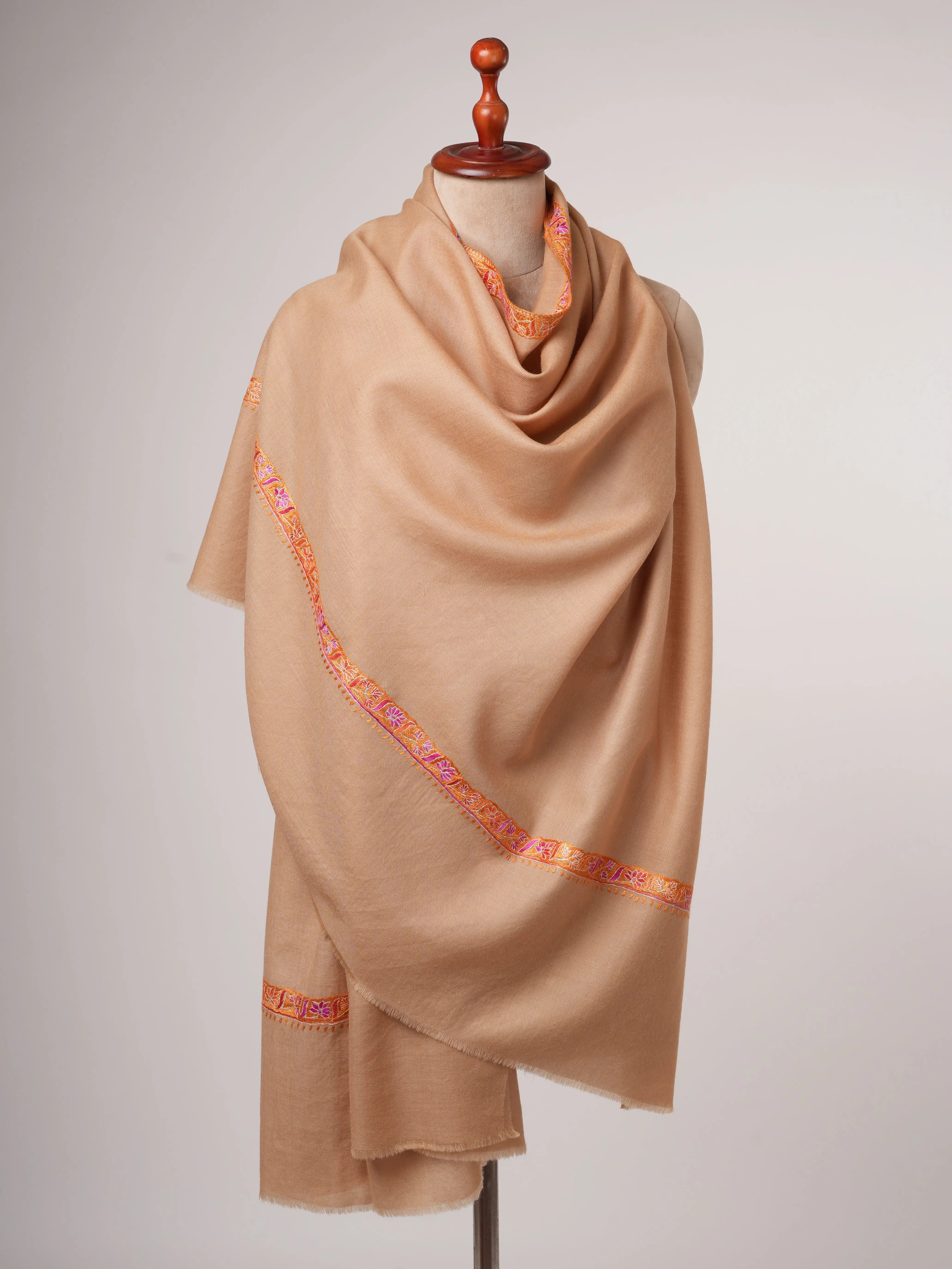 Fine Wool Shawl with Hand Embroidered Hashia Border Shahkaar