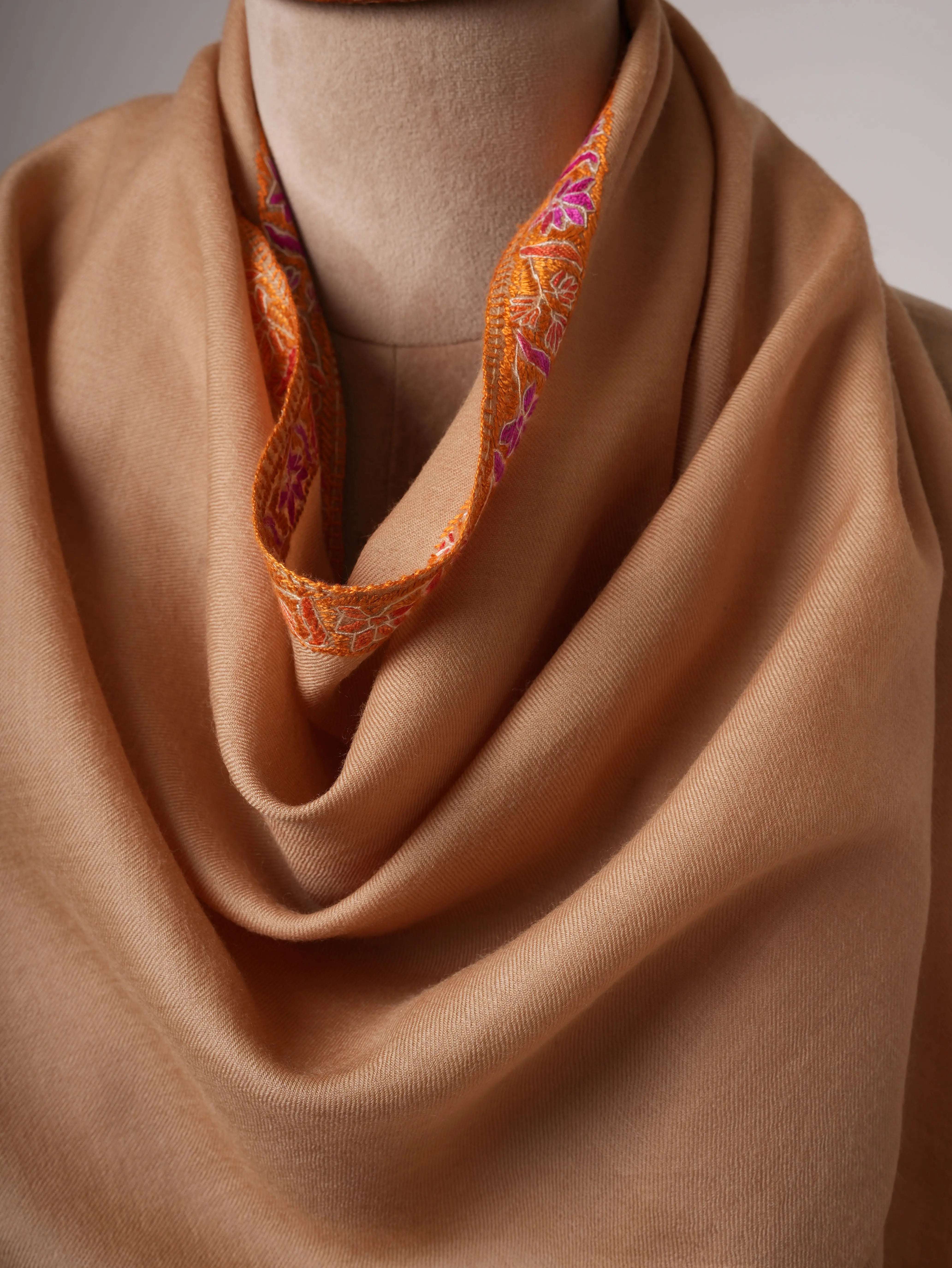 Fine Wool Shawl with Hand Embroidered Hashia Border Shahkaar