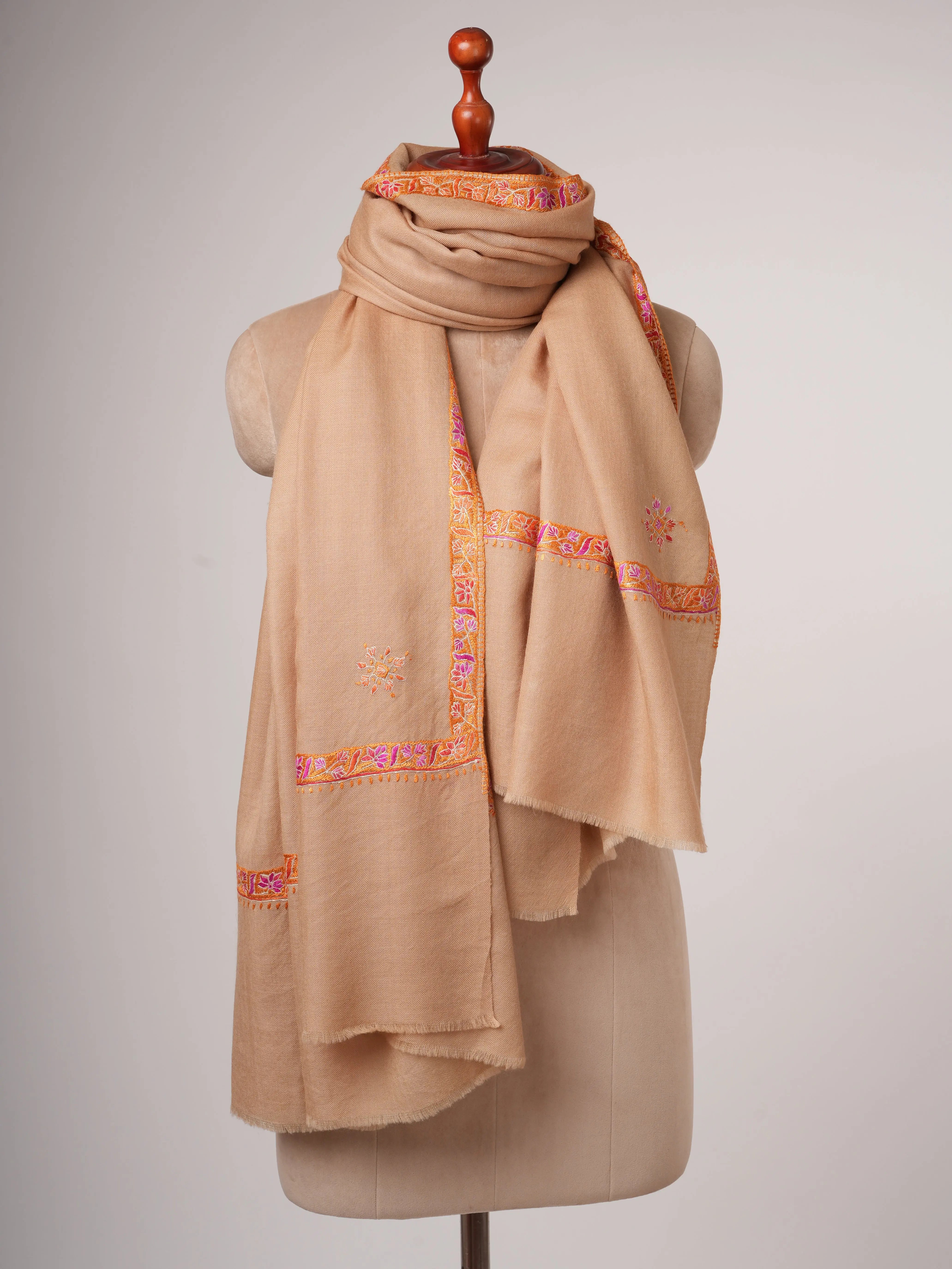 Fine Wool Shawl with Hand Embroidered Hashia Border Shahkaar