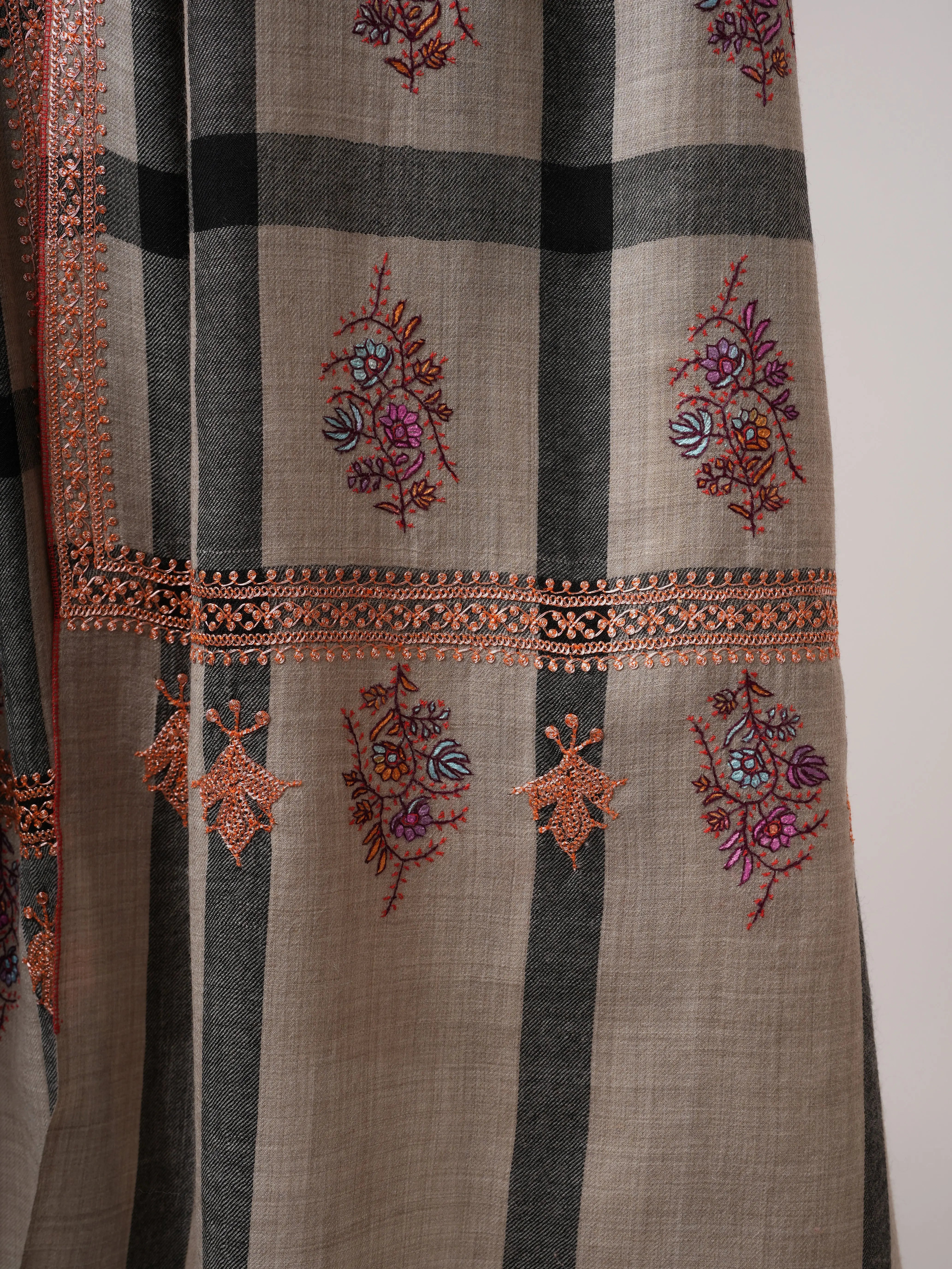 Fine Wool Shawl with Hand Embroidered Tilla Work Shahkaar