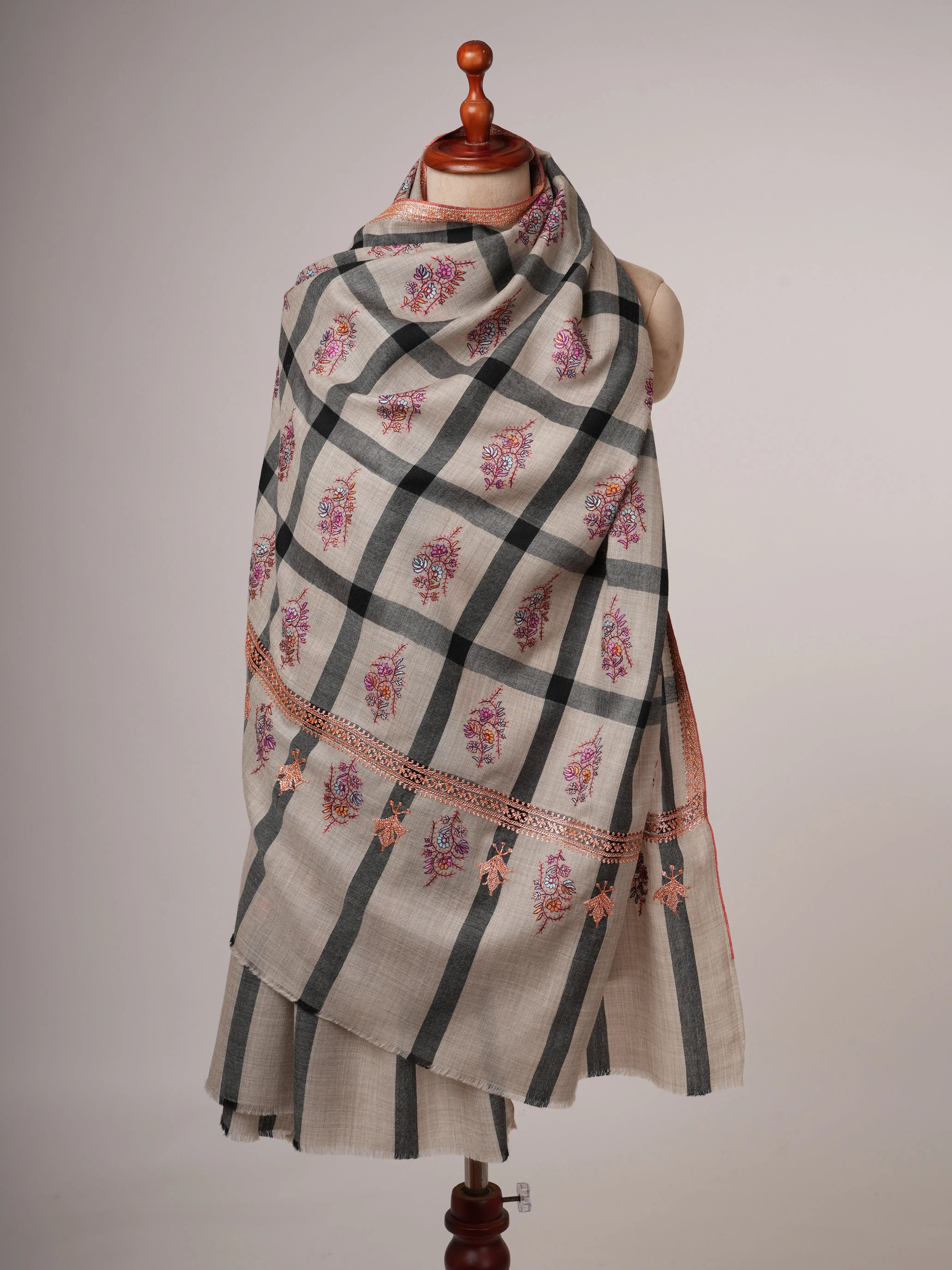 Fine Wool Shawl with Hand Embroidered Tilla Work Shahkaar