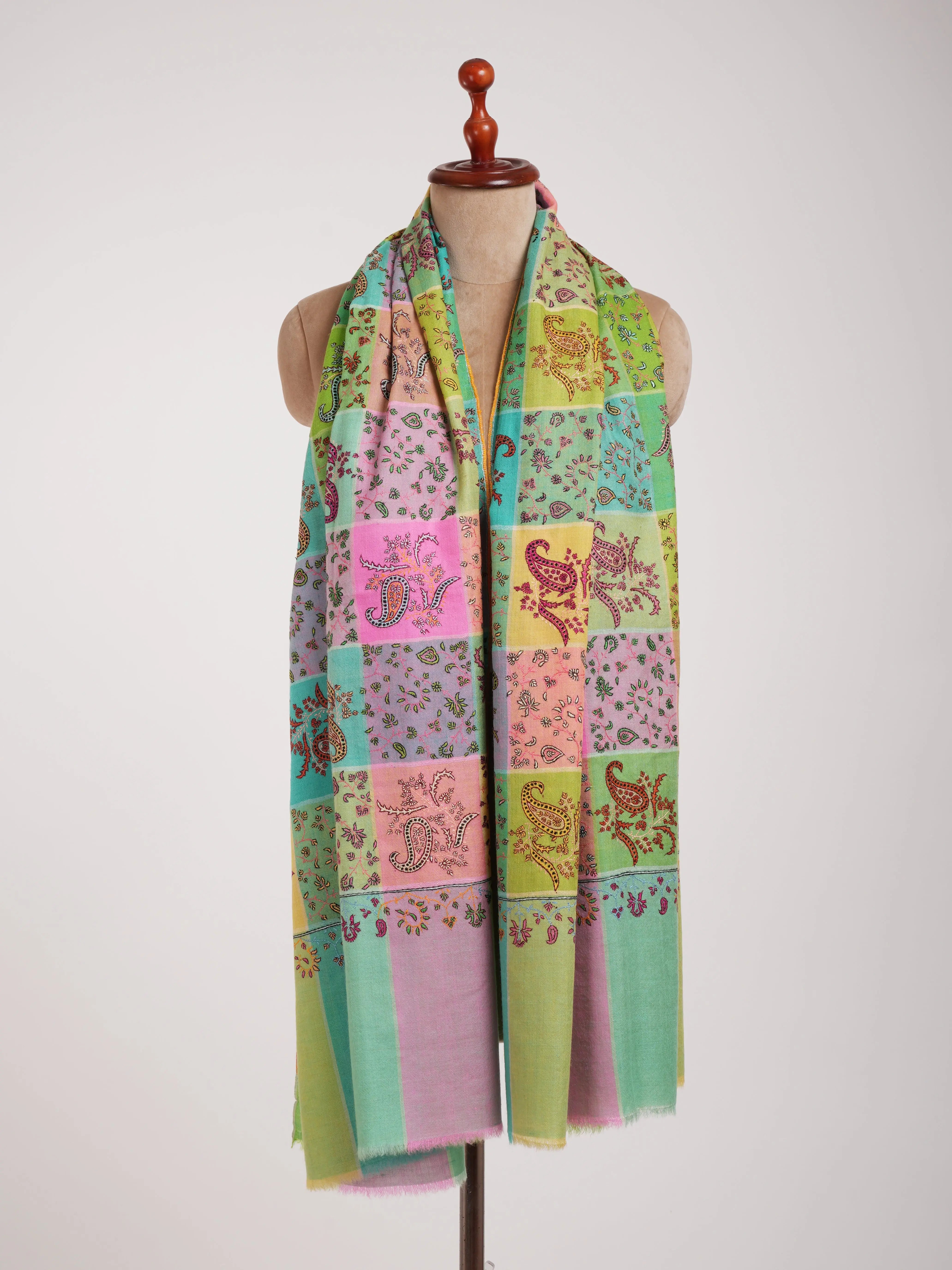 Five Color Stripe Pashmina Shawl with Hand Embroidery Shahkaar