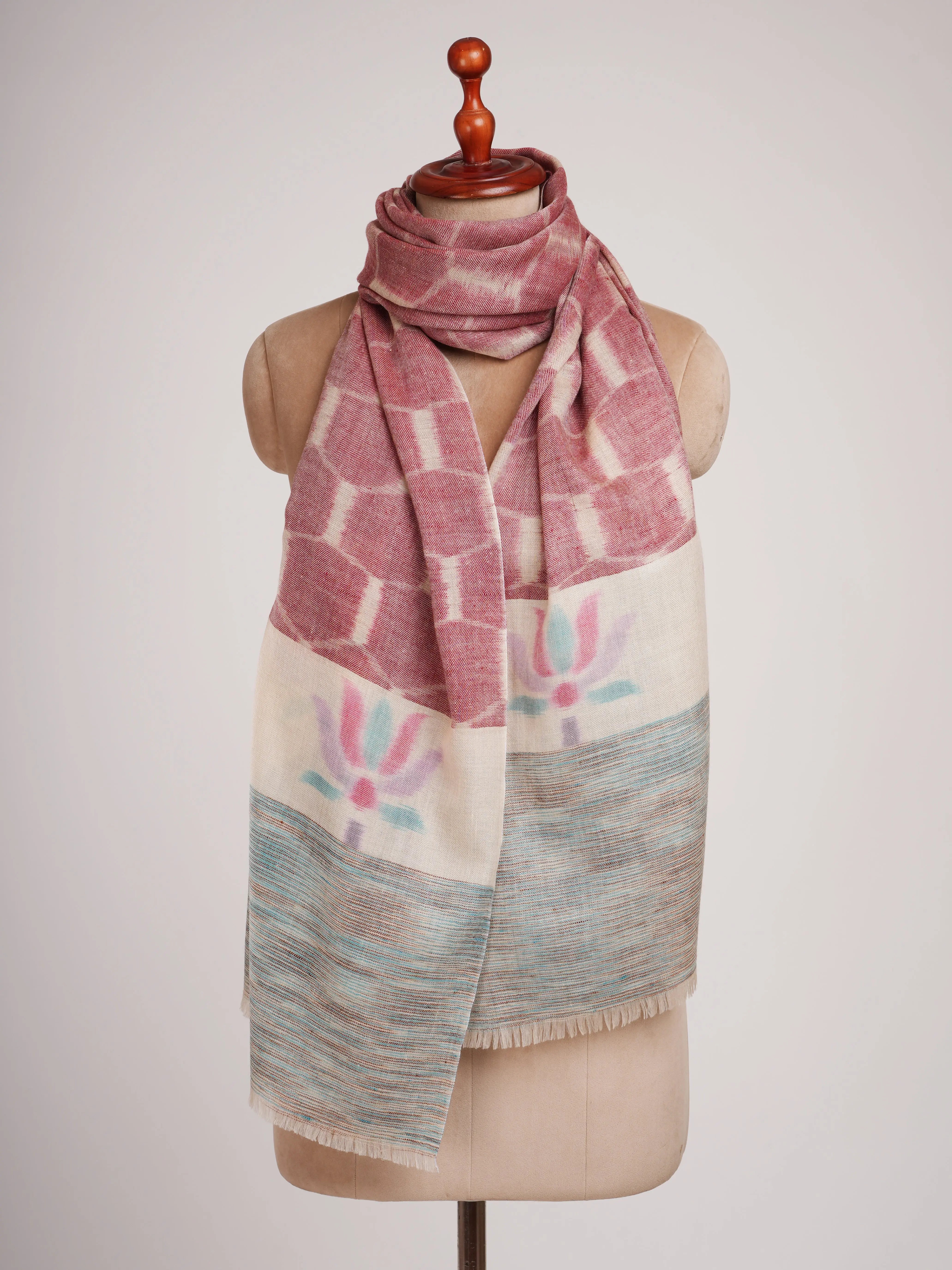 Floral Ikat Handwoven Featherlight Cashmere Scarf Shahkaar