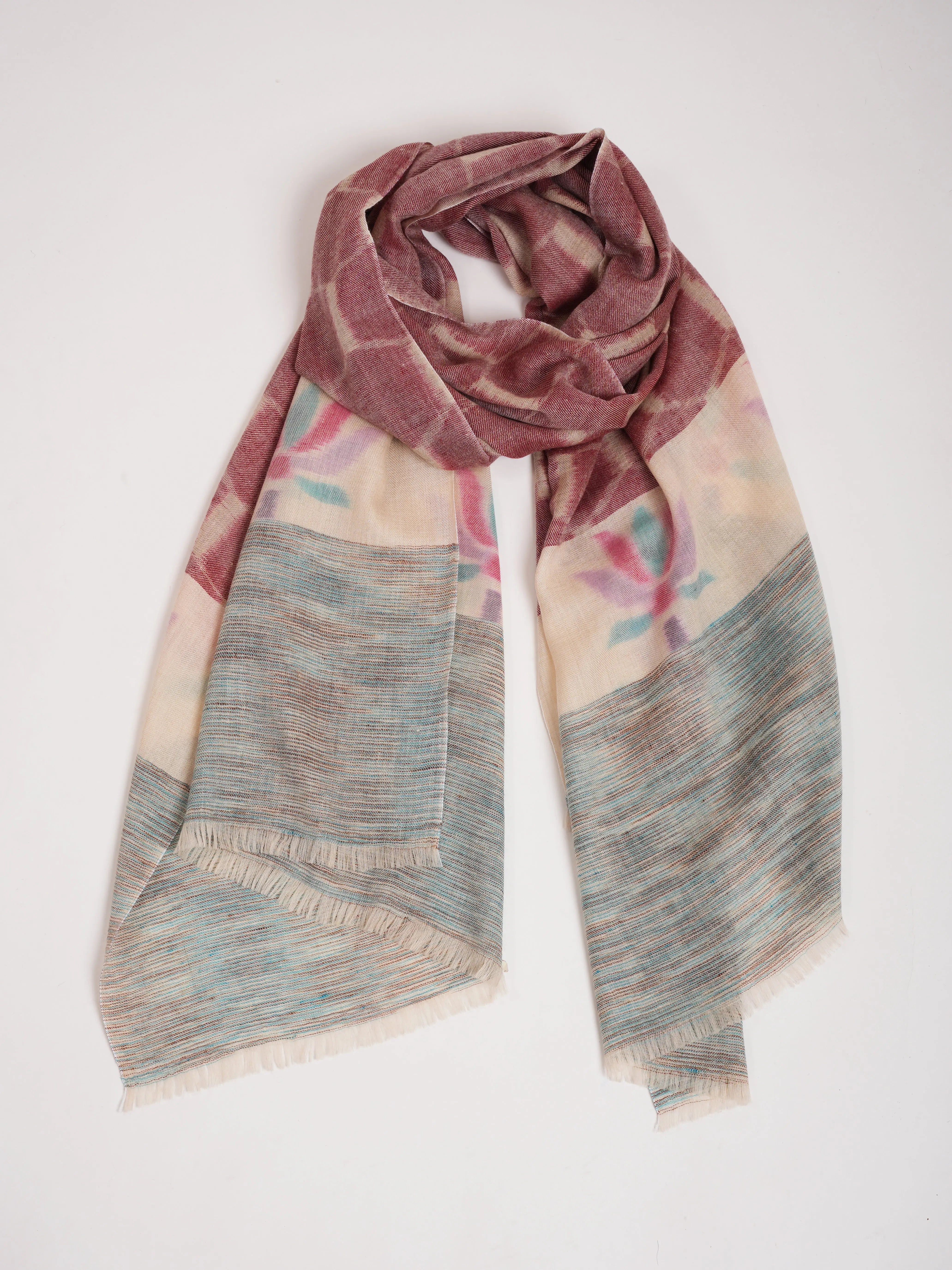 Floral Ikat Handwoven Featherlight Cashmere Scarf Shahkaar