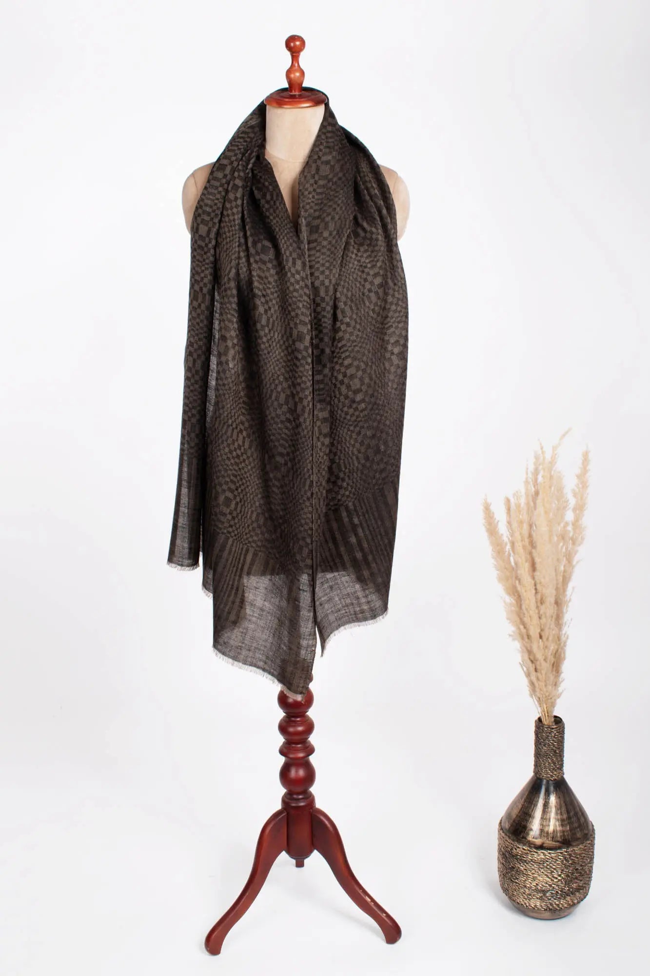 Football Texture Weave Lightweight Black Beige Cashmere Wrap - NORWALK Shahkaar
